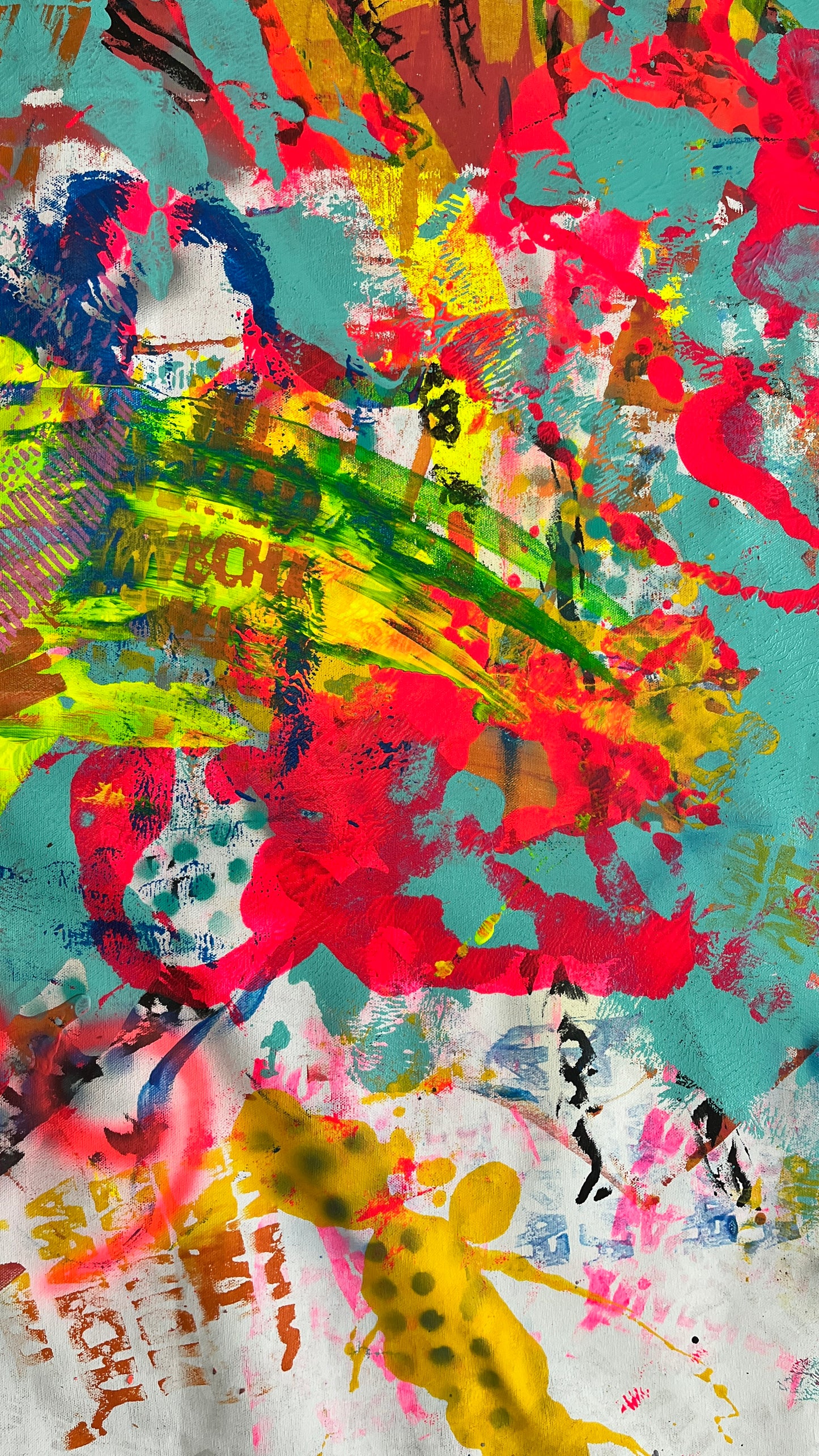 Pop Fusion: A Dance of Colors, Icons, and Emotions — Mixed media on canvas by Papayon