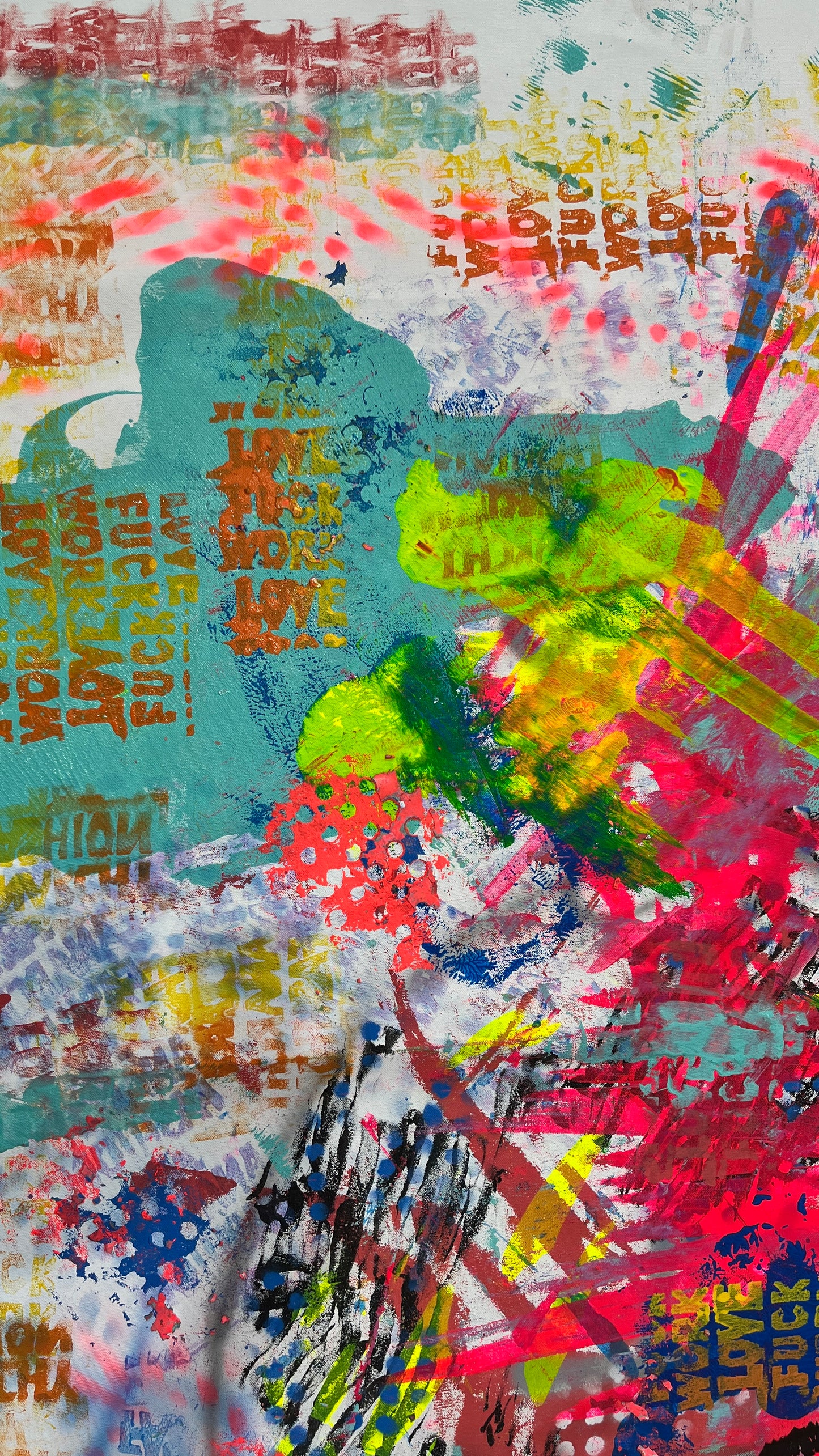 Pop Fusion: A Dance of Colors, Icons, and Emotions — Mixed media on canvas by Papayon