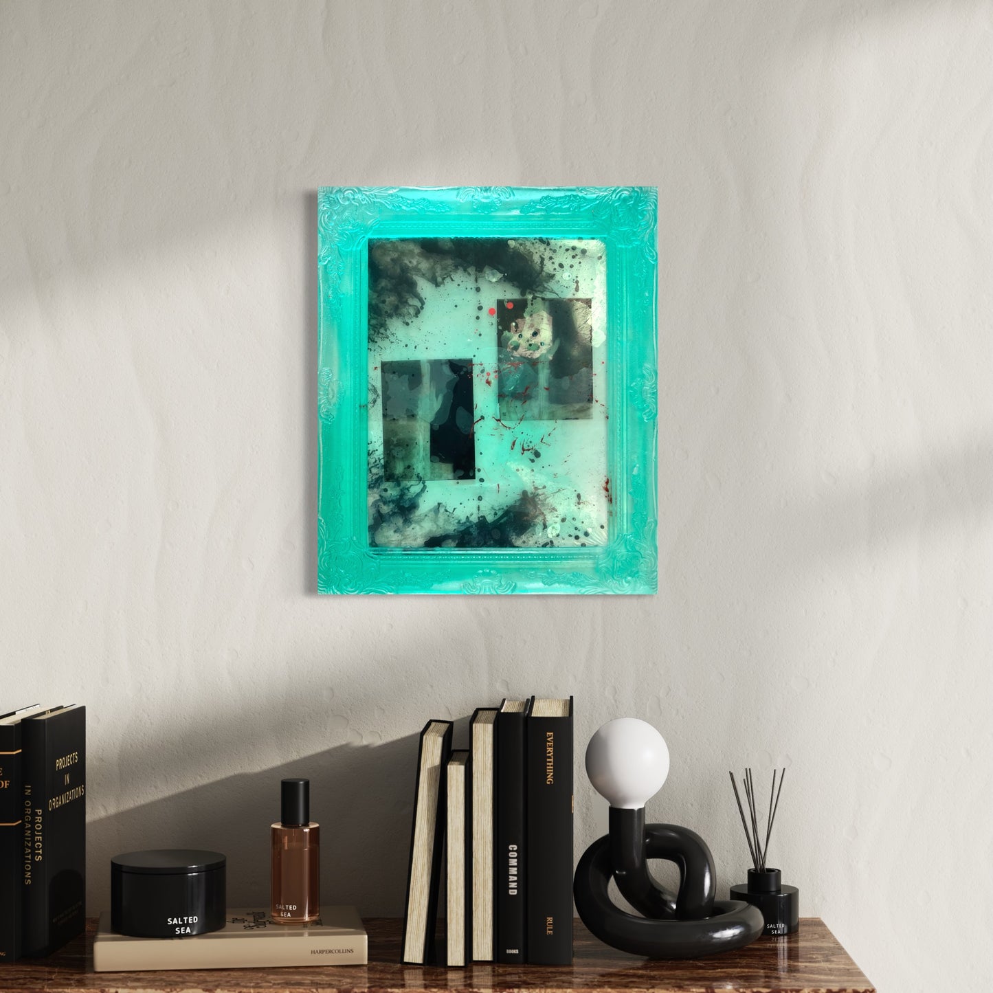 Teal Shadows — Mixed media framed