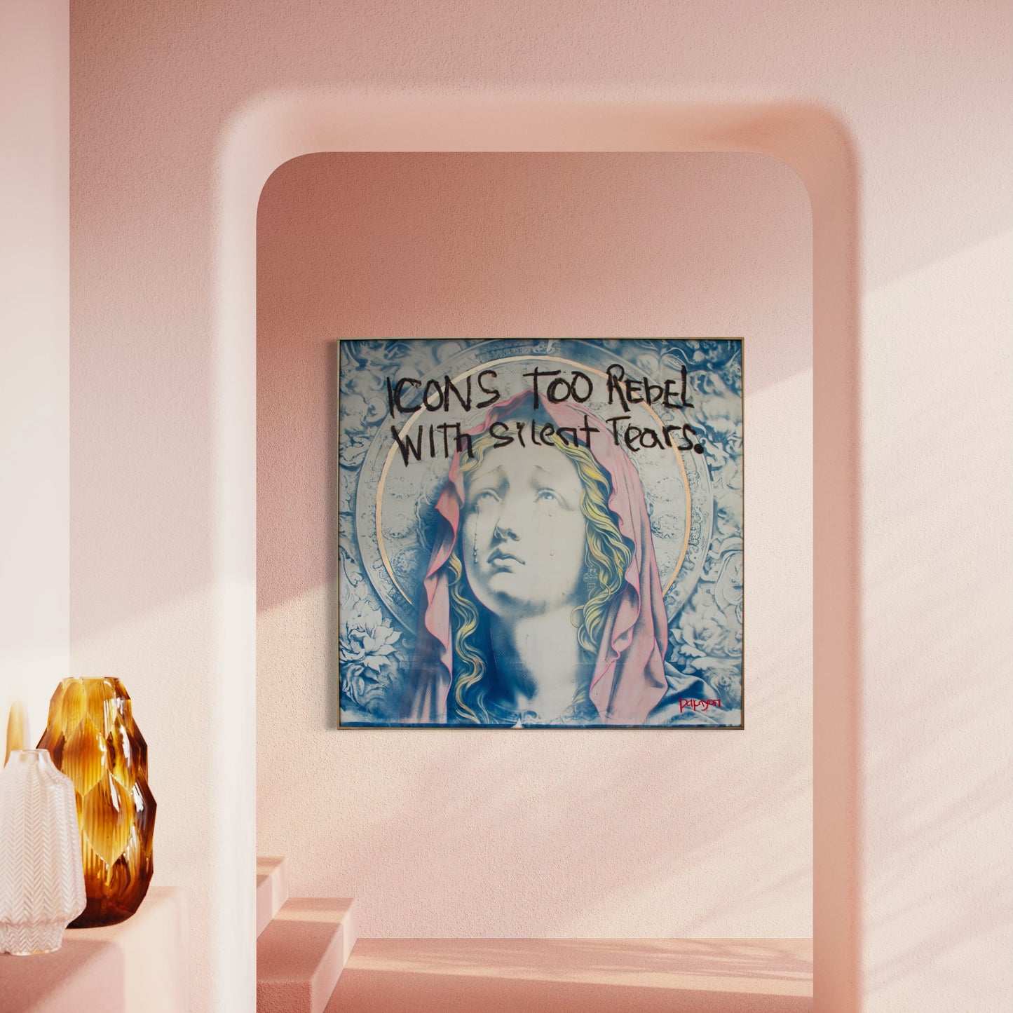 Whispers of the Revered — Mixed media cyanotype on canvas