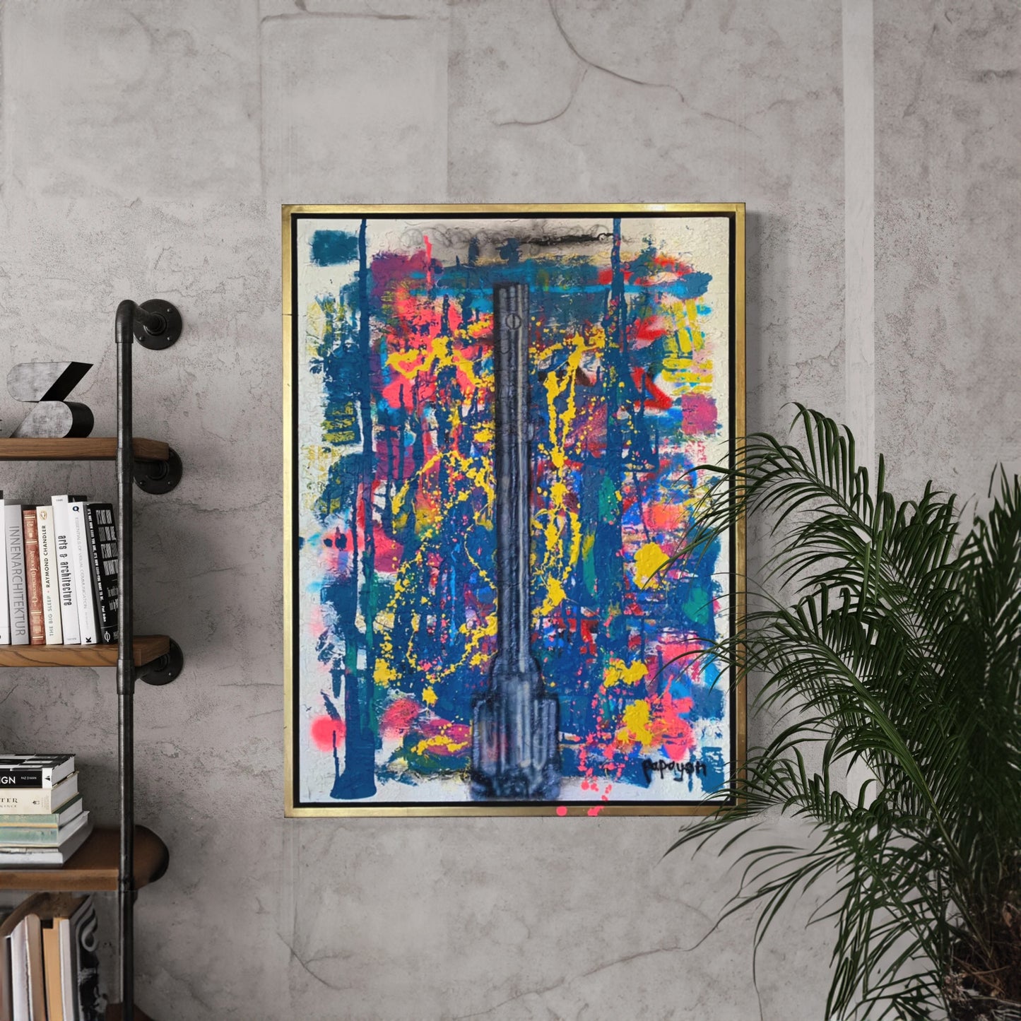 Revolver — Mixed media painting framed by Papayon