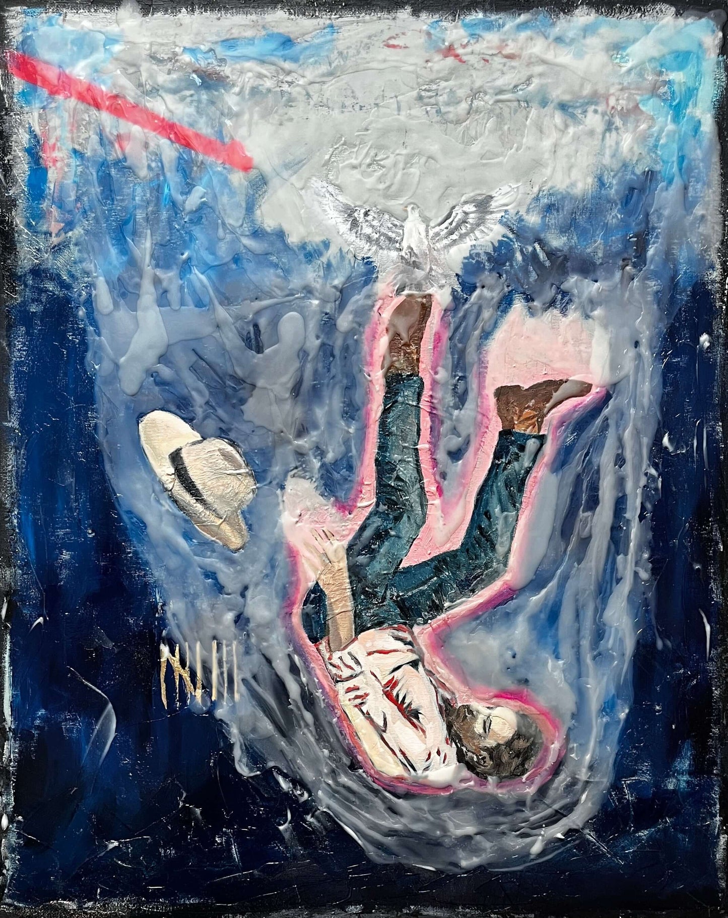 The Eighth Fall — Mixed media encaustic on canvas cardboard