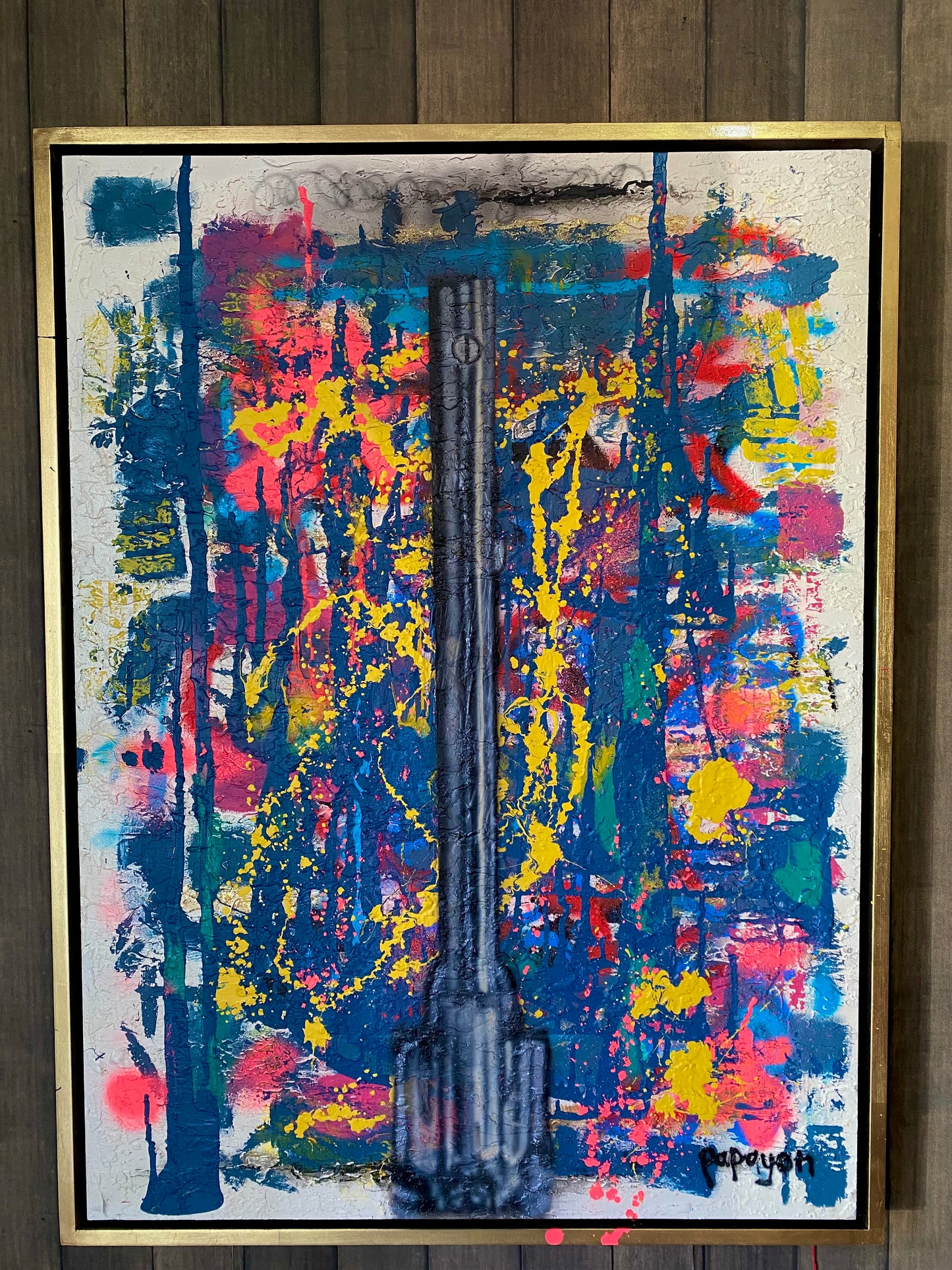 Revolver — Mixed media painting framed by Papayon