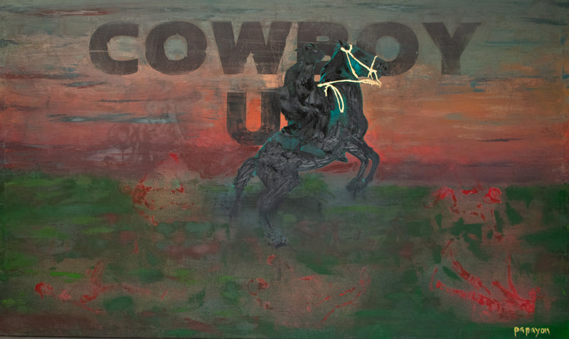 Cowboy Up — Papayon | Mixed Media ink and oil on canvas 2025