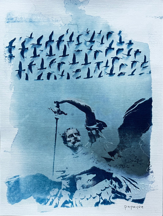 Mixed media, cyanotype on paper by Papayon