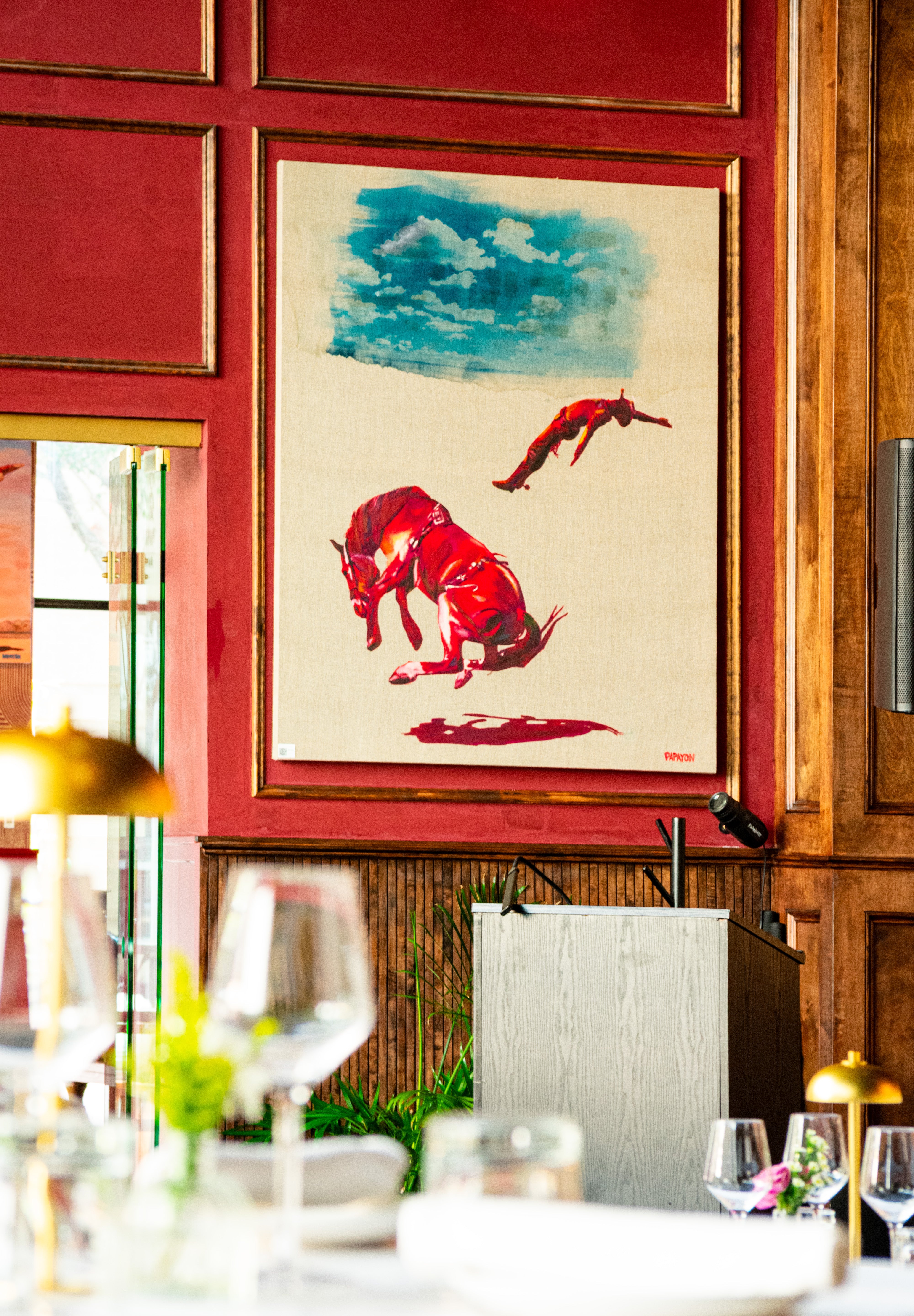 Falling with Style — Original Artwork by Papayon | Mixed media on raw linen 2025