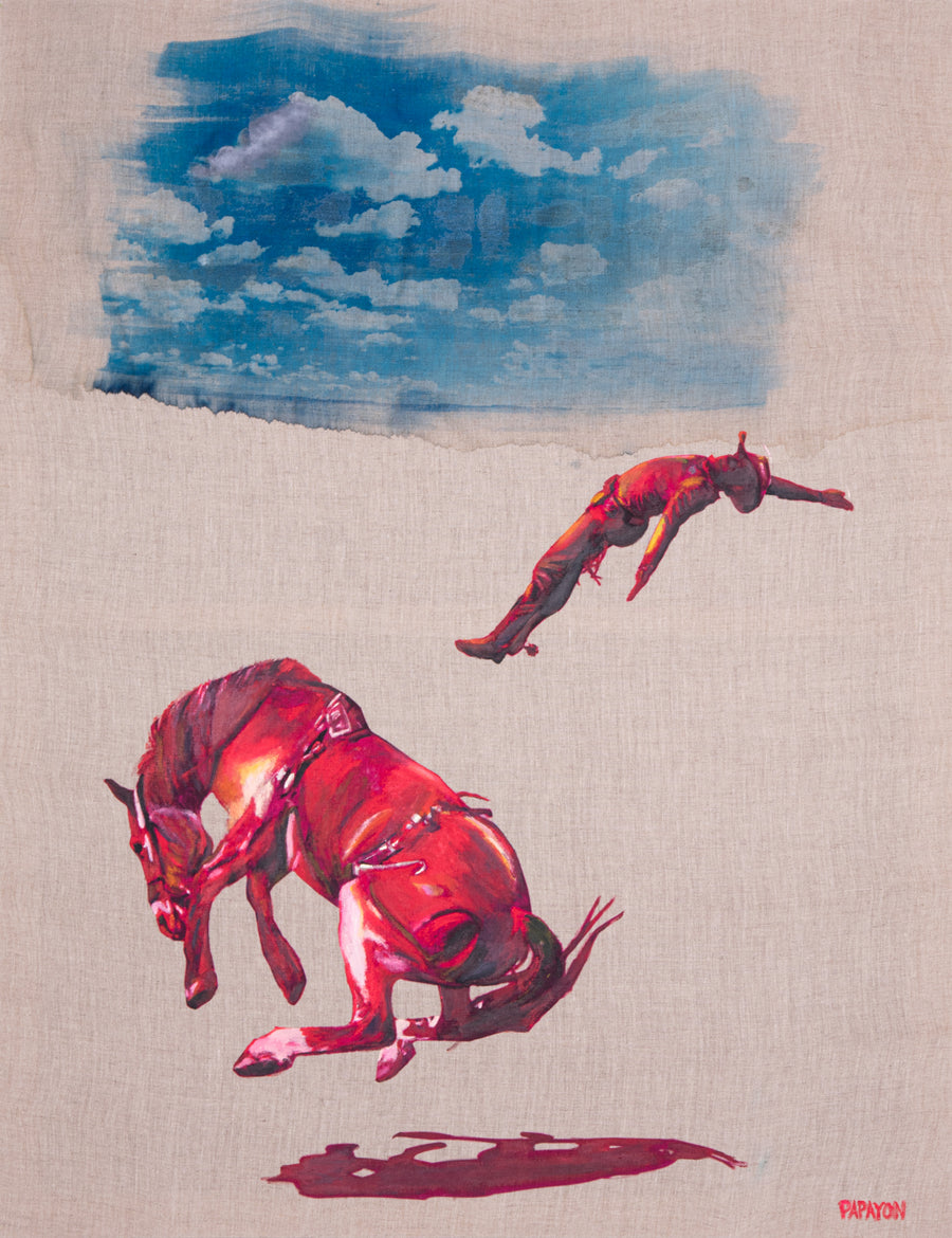 Falling with Style — Original Artwork by Papayon | Mixed media on raw linen 2025