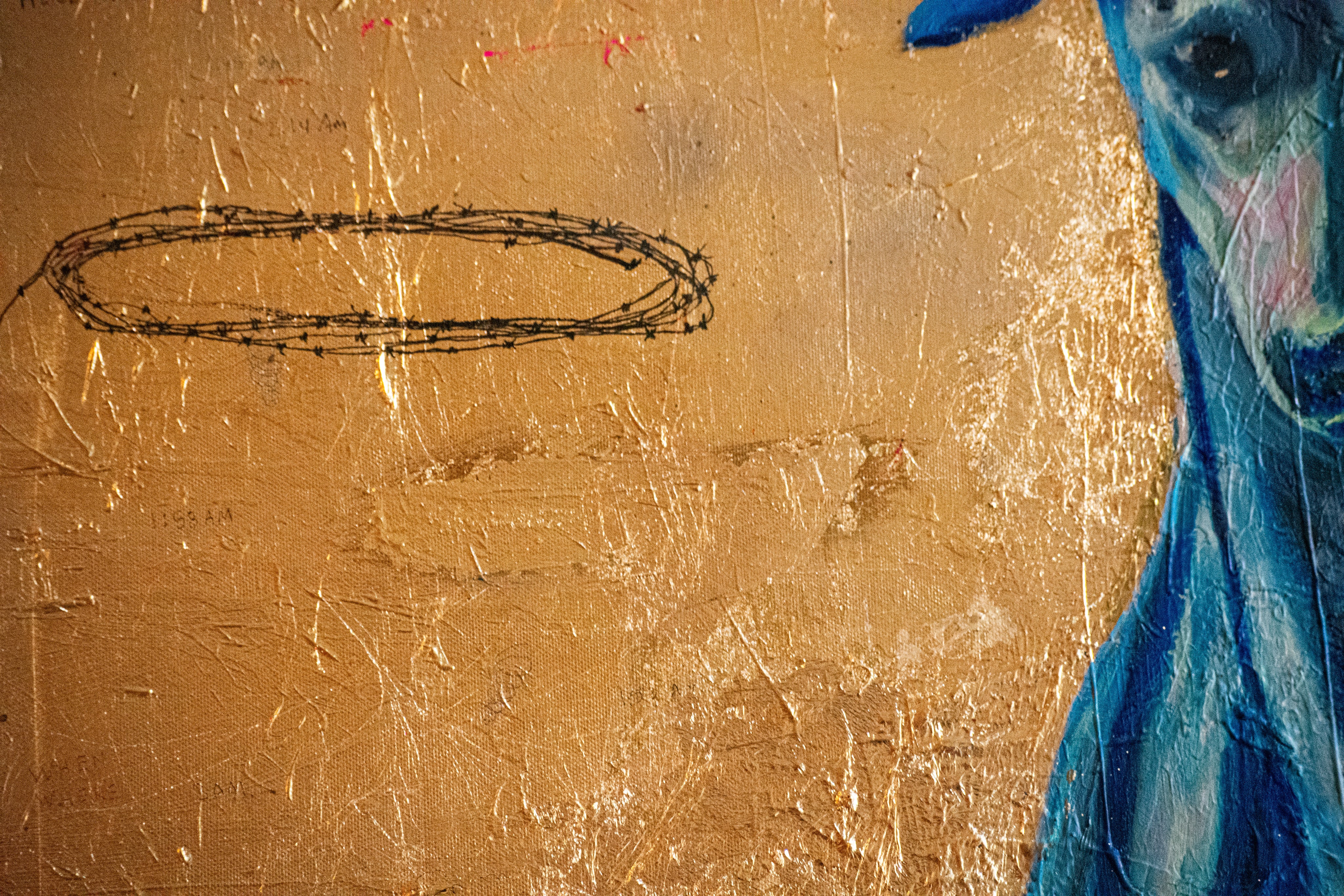 Guardian of Shadows — Original artwork by Papayon – Mixed media and gold leaf on canvas