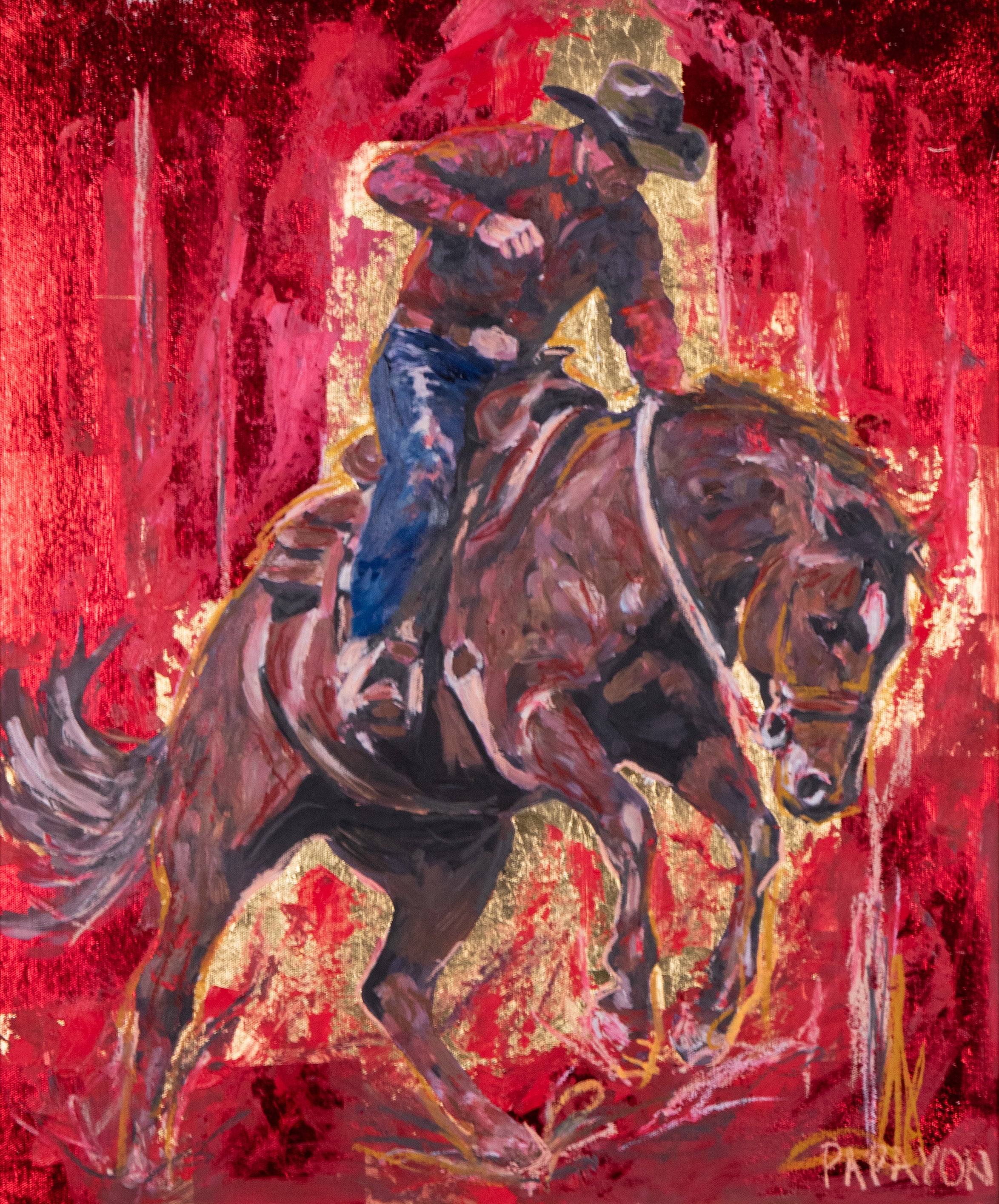 Hard Ride — Original Artwork by Papayon | Mixed media oil, pastel and foil on canvas 2026