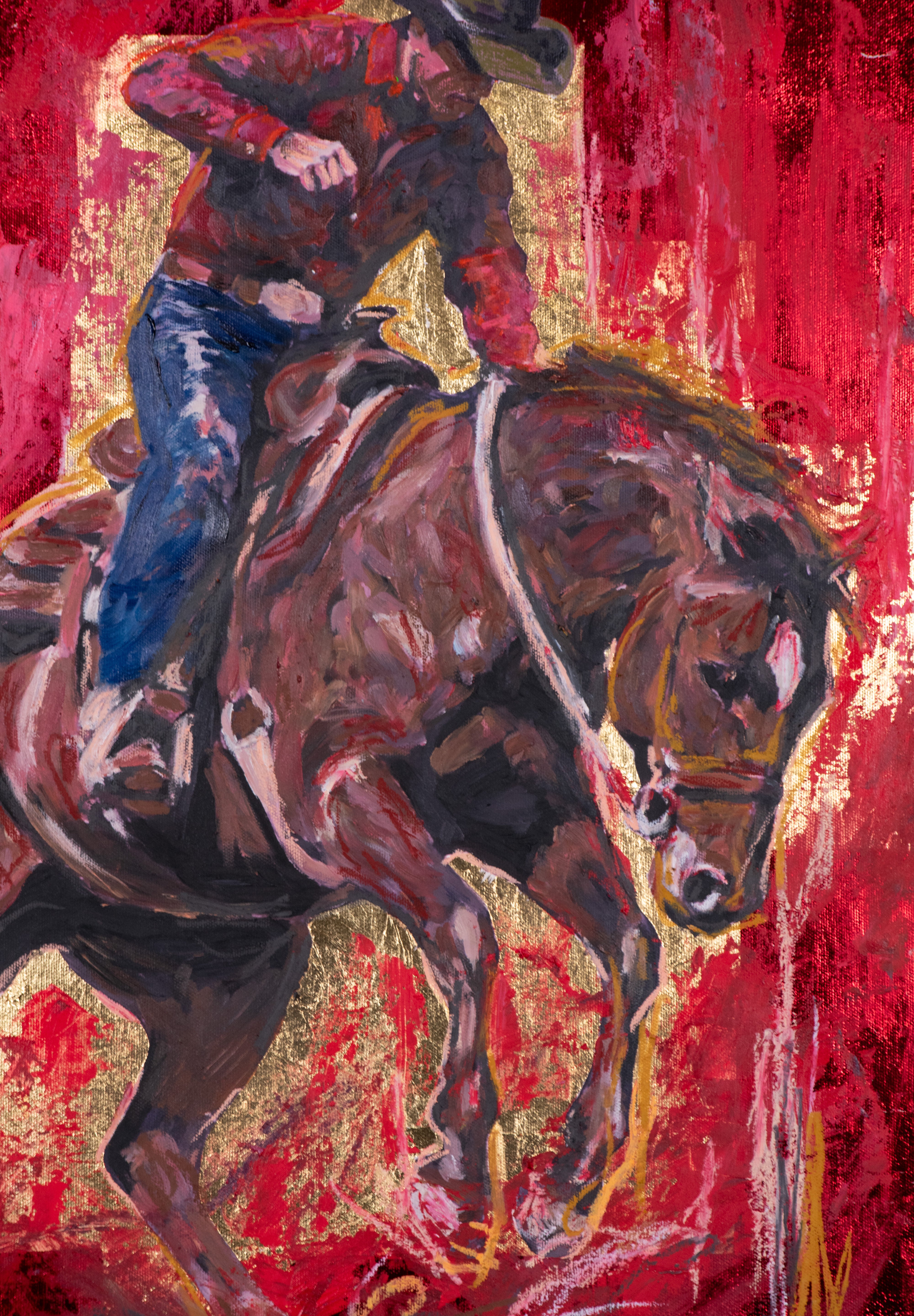 Hard Ride — Original Artwork by Papayon | Mixed media oil, pastel and foil on canvas 2026