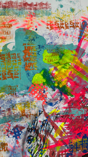 Pop Fusion: A Dance of Colors, Icons, and Emotions — Mixed media on canvas by Papayon