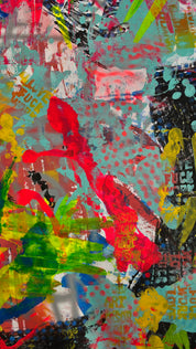 Pop Fusion: A Dance of Colors, Icons, and Emotions — Mixed media on canvas by Papayon