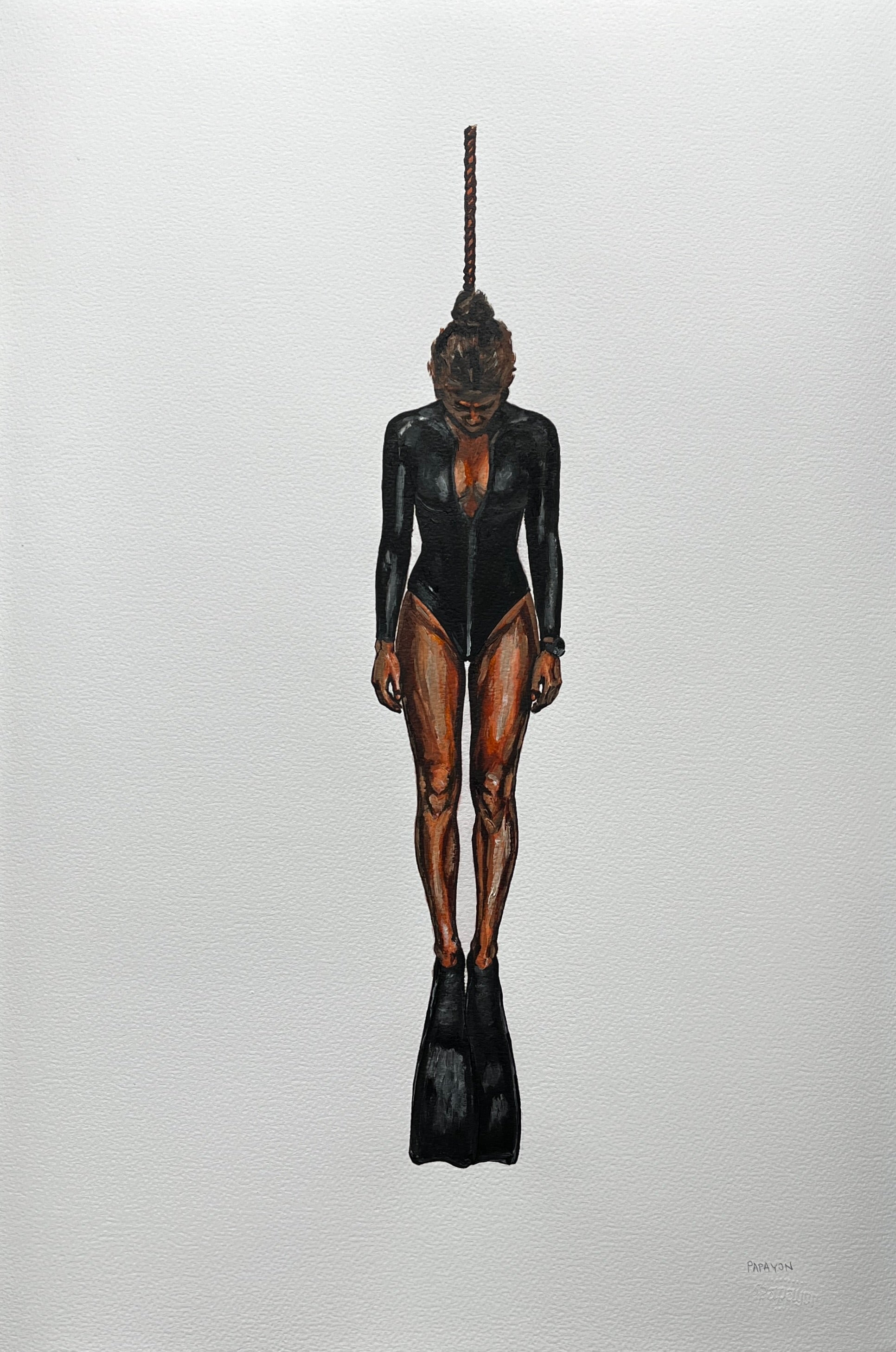 The Hanging Man IX The Free Diver — Papayon | Oil on cotton paper 2026