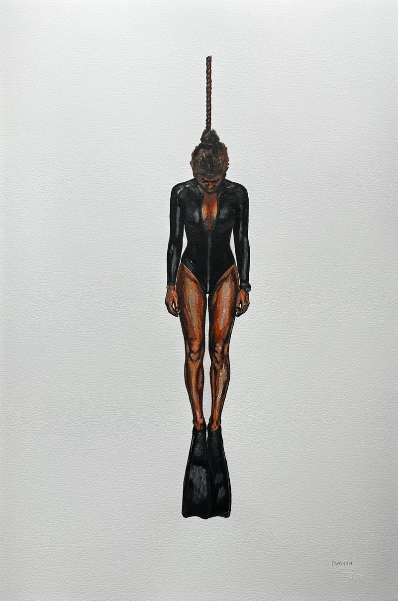 The Hanging Man IX The Free Diver — Papayon | Oil on cotton paper 2026