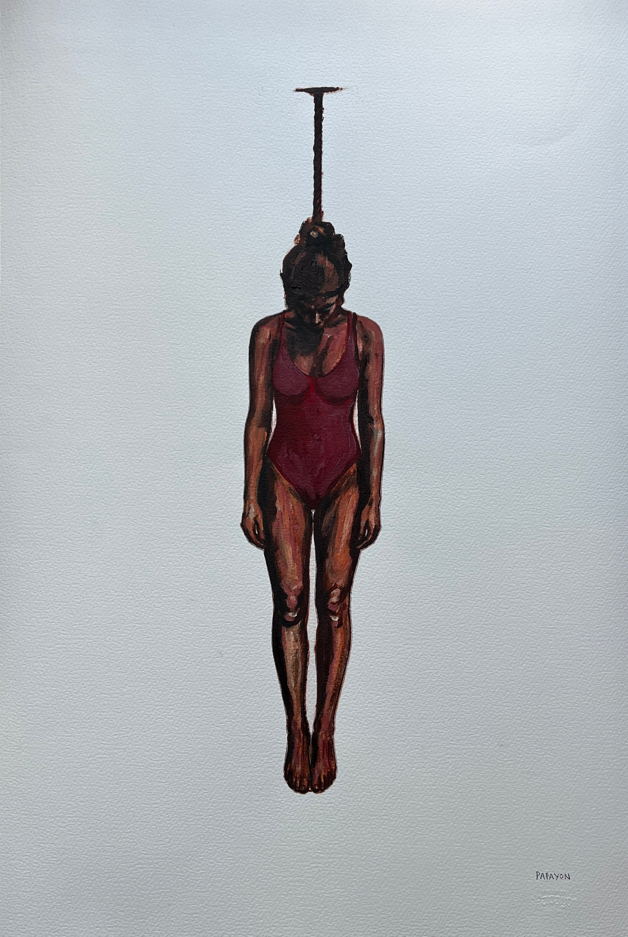 The Hanging Man XI The Swimmer — Papayon | Oil on cotton paper 2026