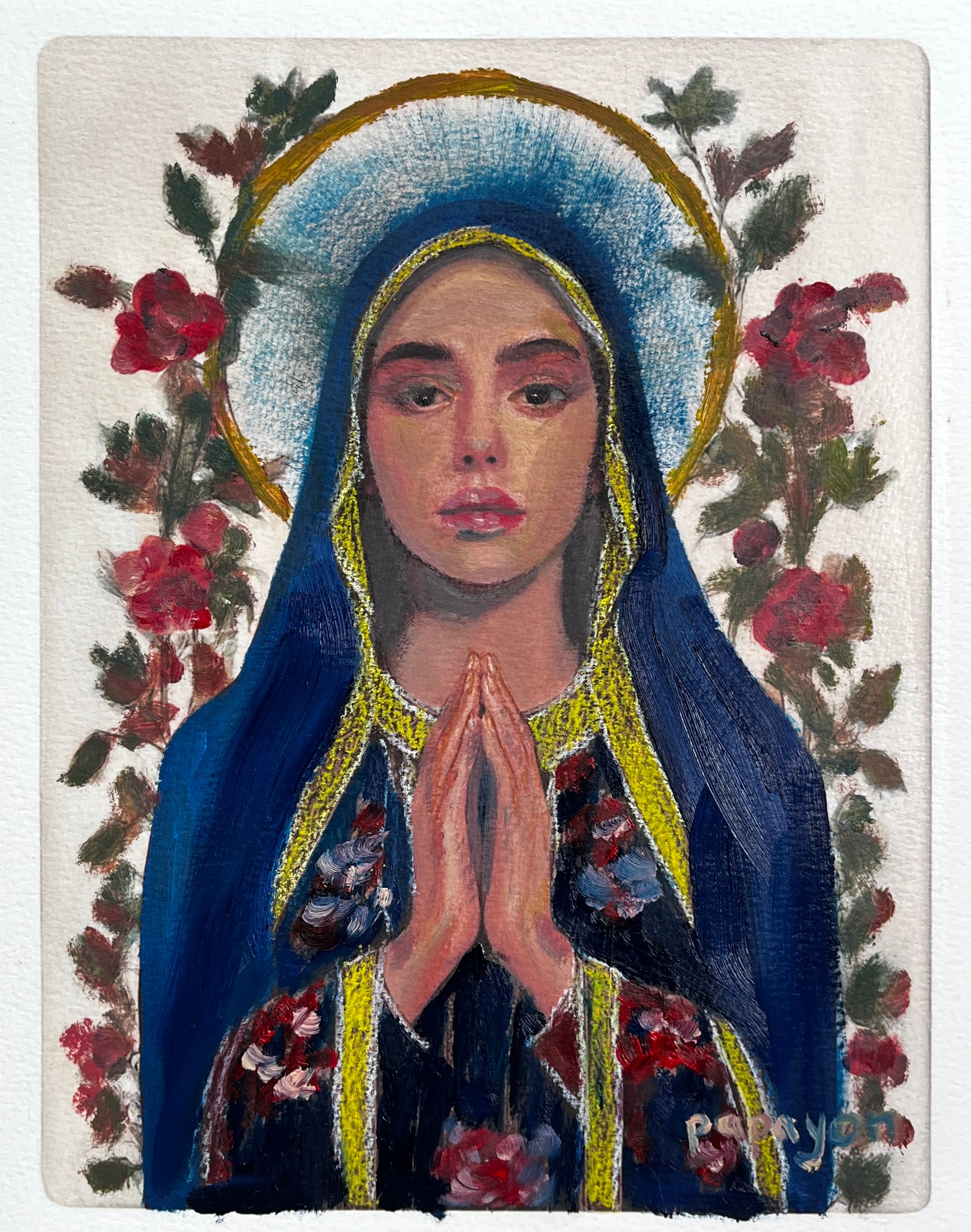 Madonna Flor — Original Artwork by Papayon - Oil mixed media on Cotton Paper