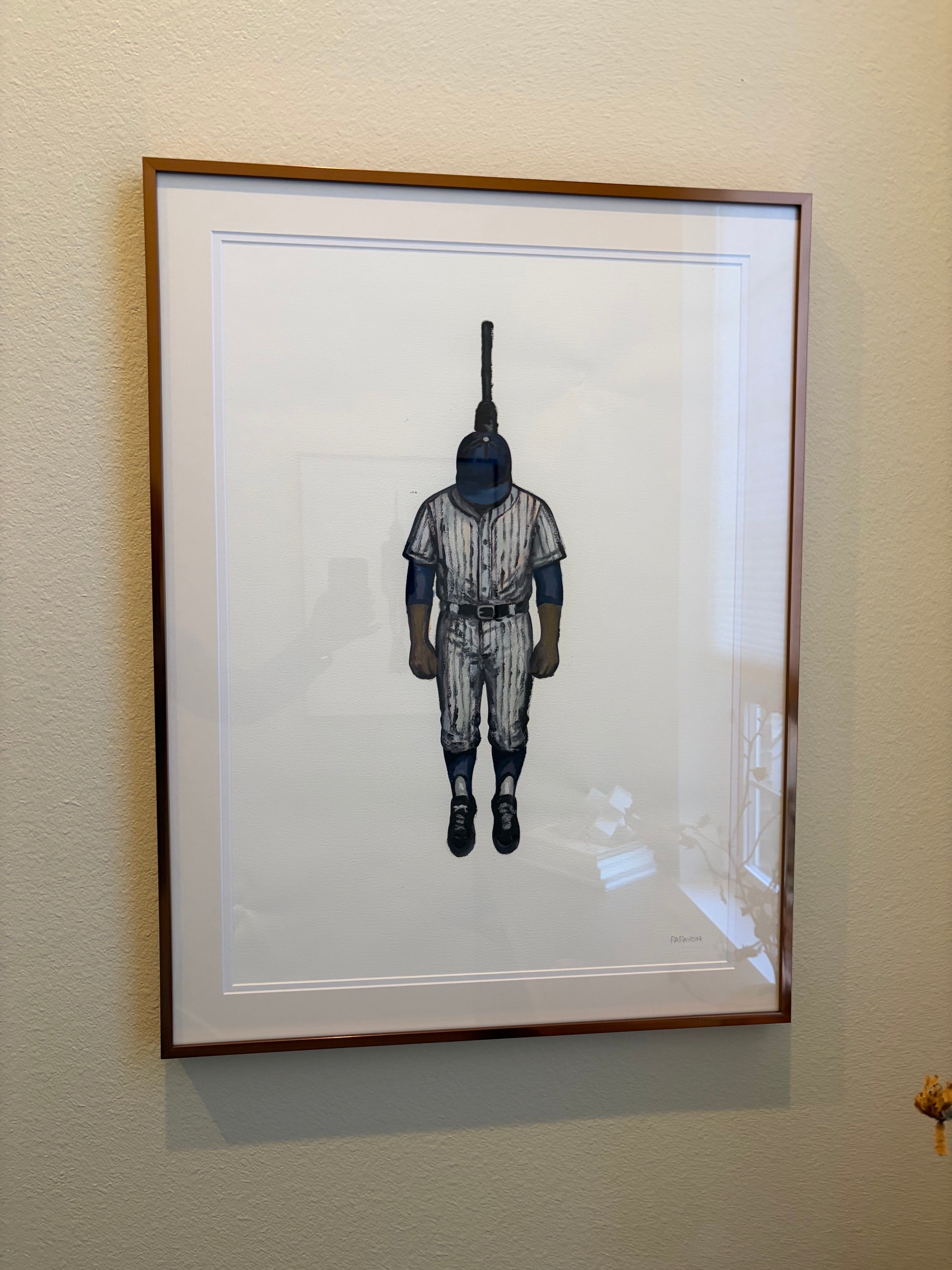 The Hanging Man VIII - The Baseball Player — Papayon | Oil on cotton paper 2025