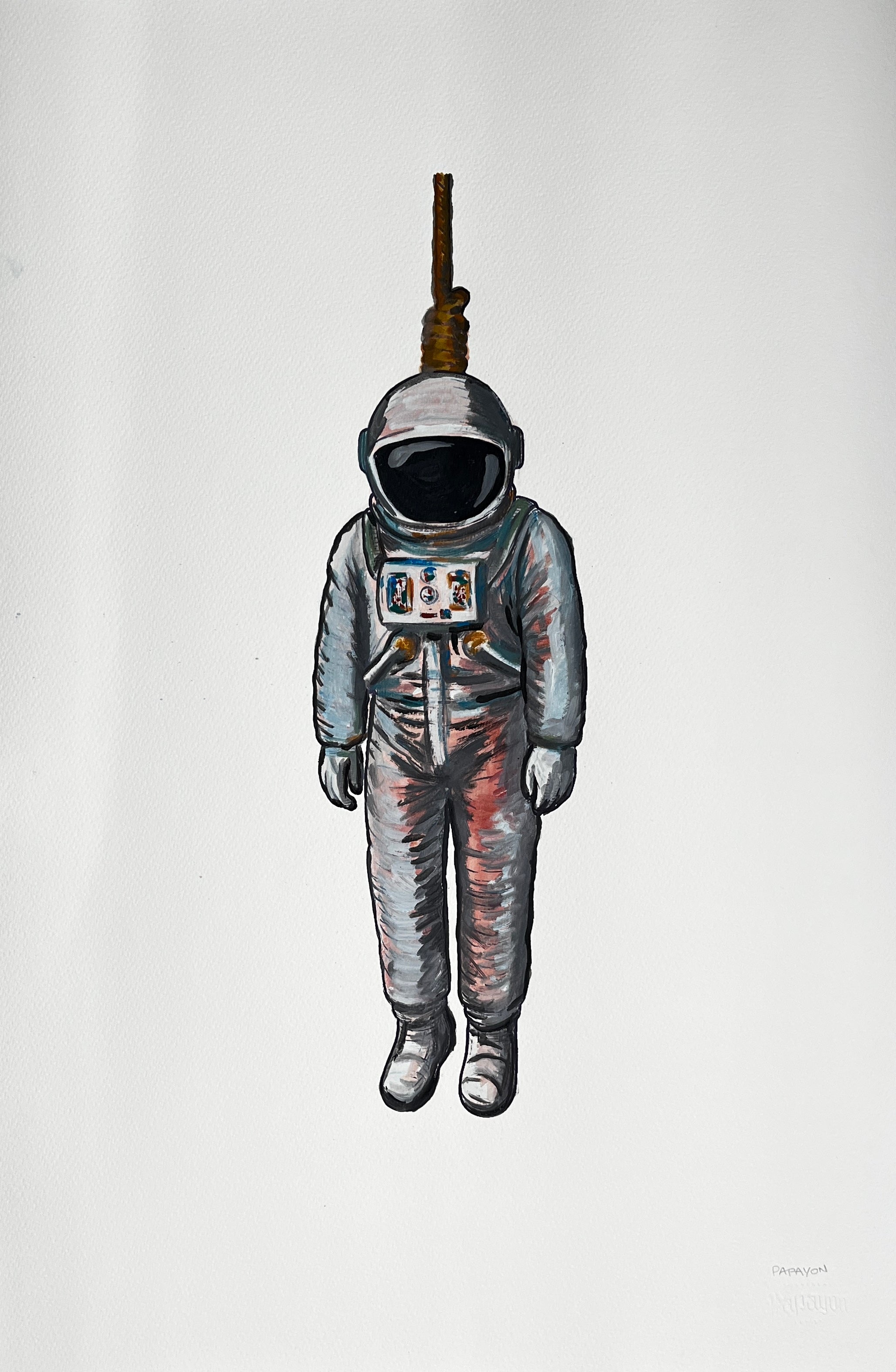 The Hanging Man V (The Astronaut) — Original Artwork by Papayon - Oil Mixed media on Cotton Paper