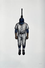 The Hanging Man VIII - The Baseball Player — Papayon | Oil on cotton paper 2025