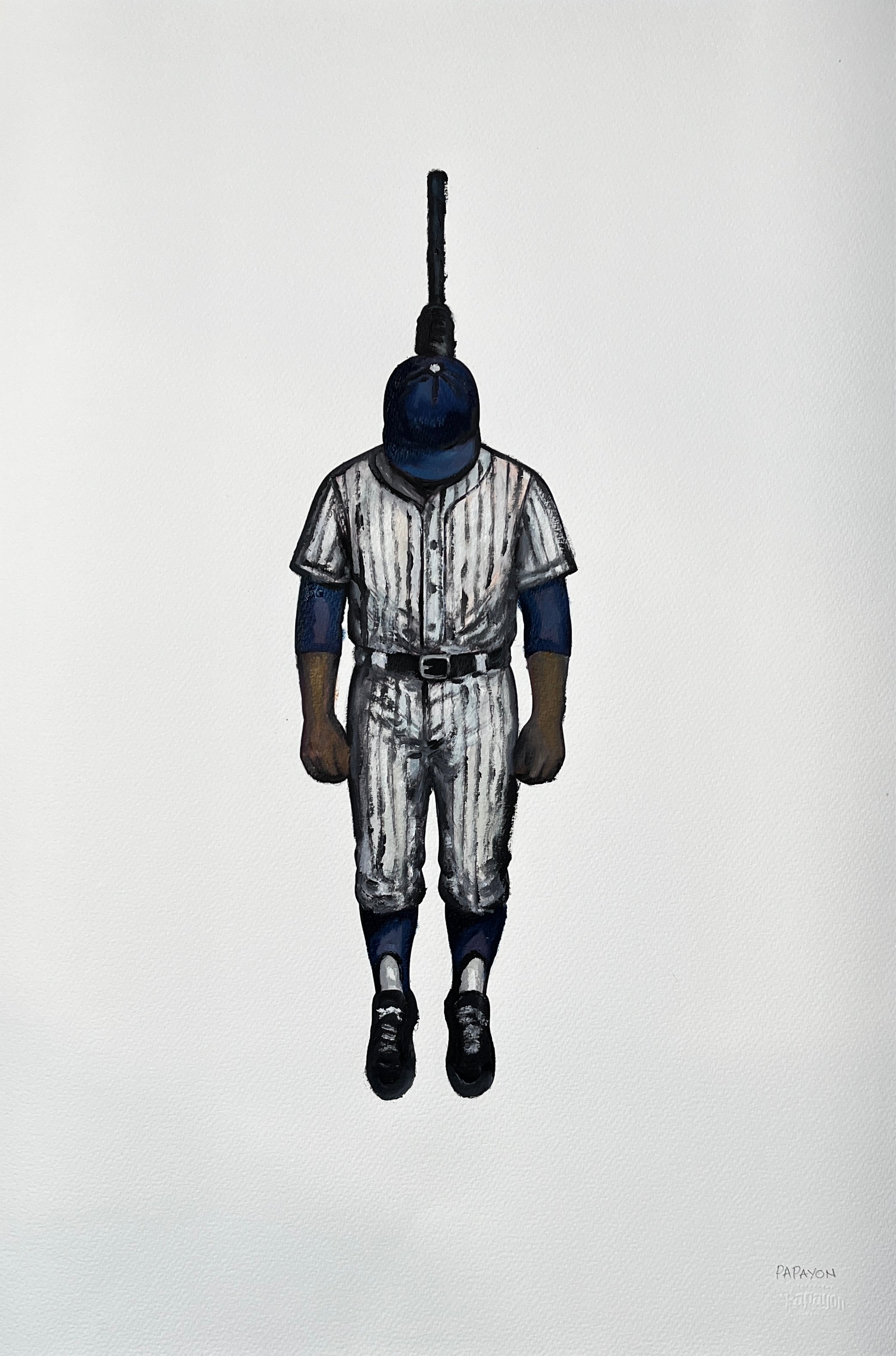 The Hanging Man VIII - The Baseball Player — Papayon | Oil on cotton paper 2025