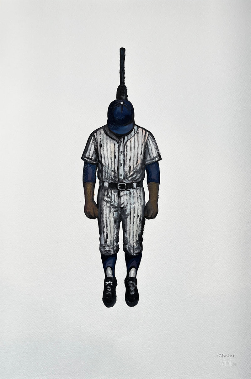 The Hanging Man VIII - The Baseball Player — Papayon | Oil on cotton paper 2025