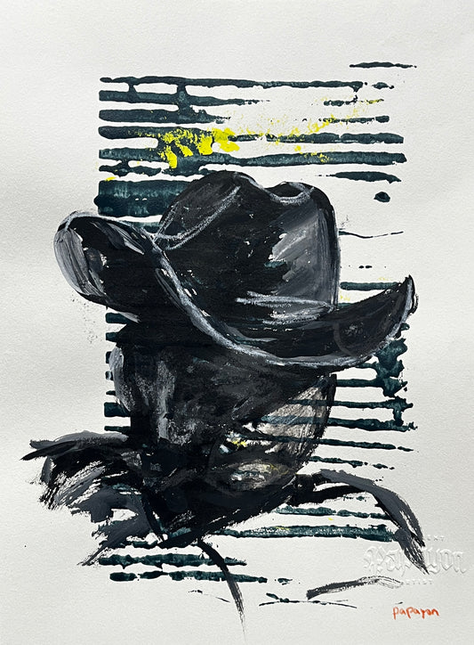 The Weight Beneath the Hat — Cyanotype and Ink on paper by Papayon