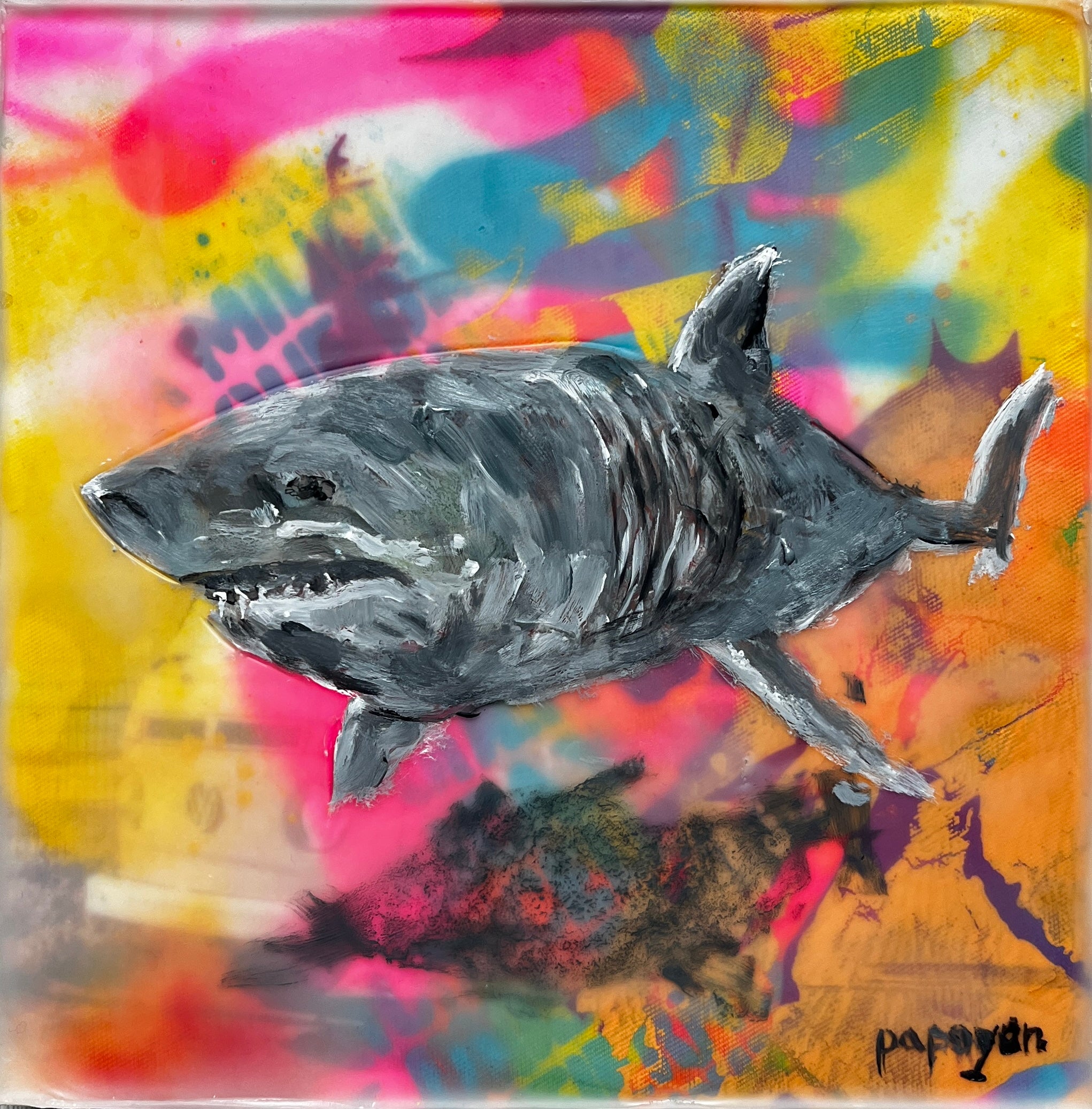 Scars Make the Shark — Original encaustic on canvas by Papayon