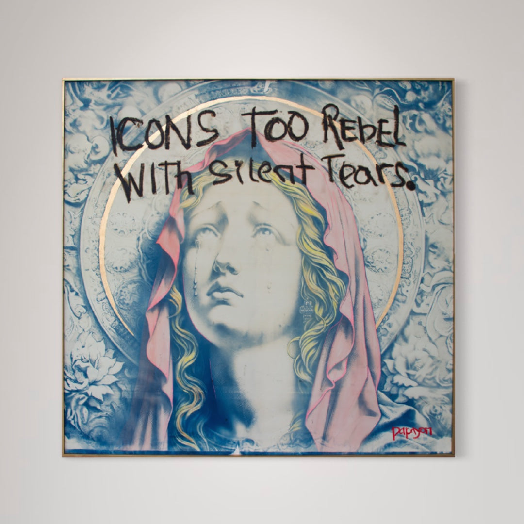 Whispers of the Revered — Mixed media cyanotype on canvas by Papayon
