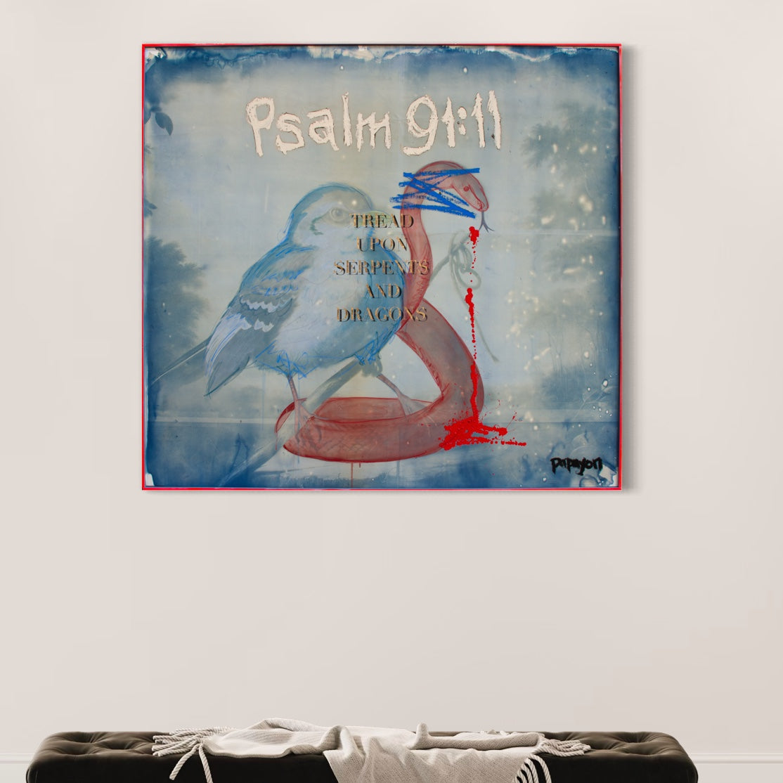 Celestial Vigilance — Mixed media cyanotype on canvas by Papayon