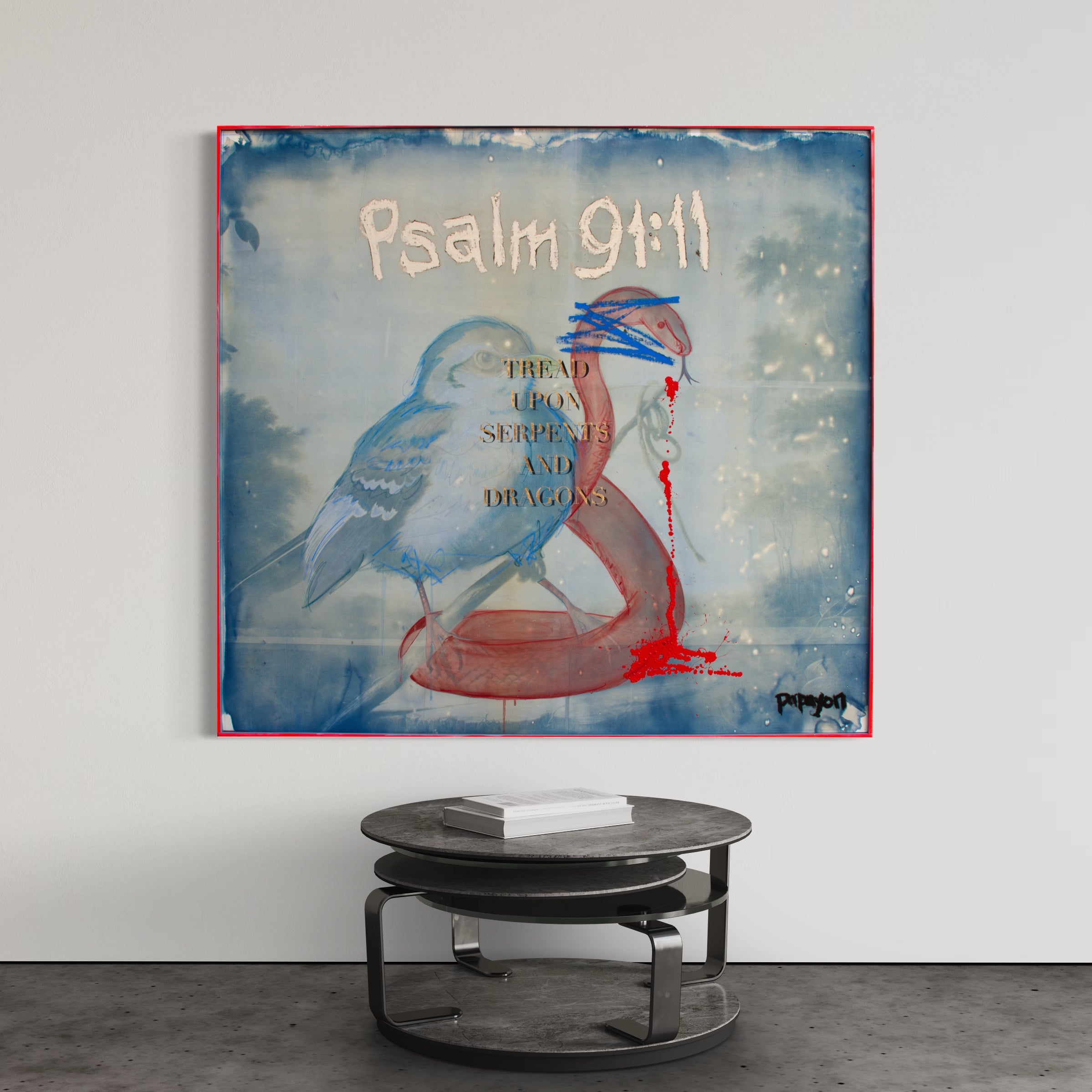 Celestial Vigilance — Mixed media cyanotype on canvas by Papayon