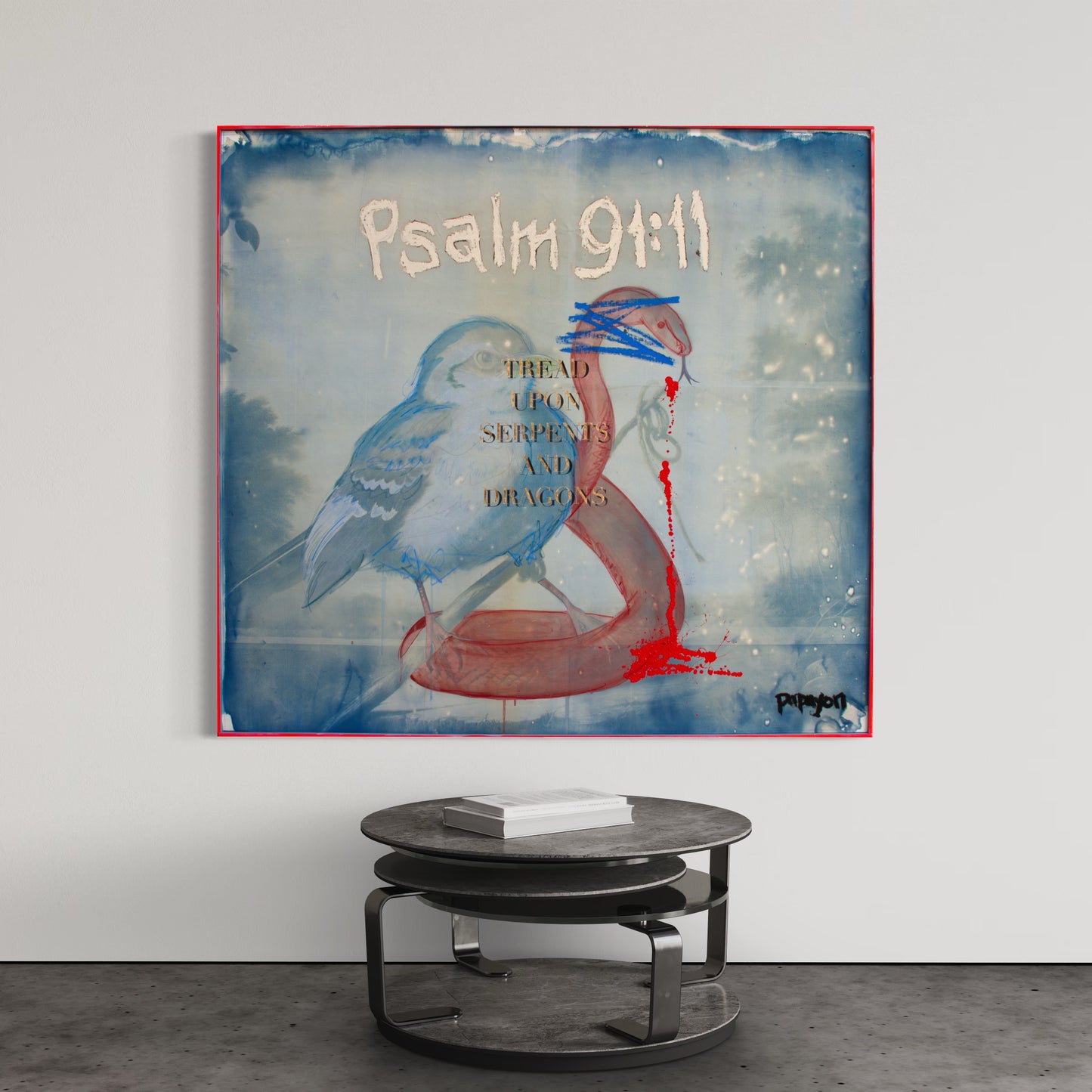 Celestial Vigilance — Mixed media cyanotype on canvas by Papayon
