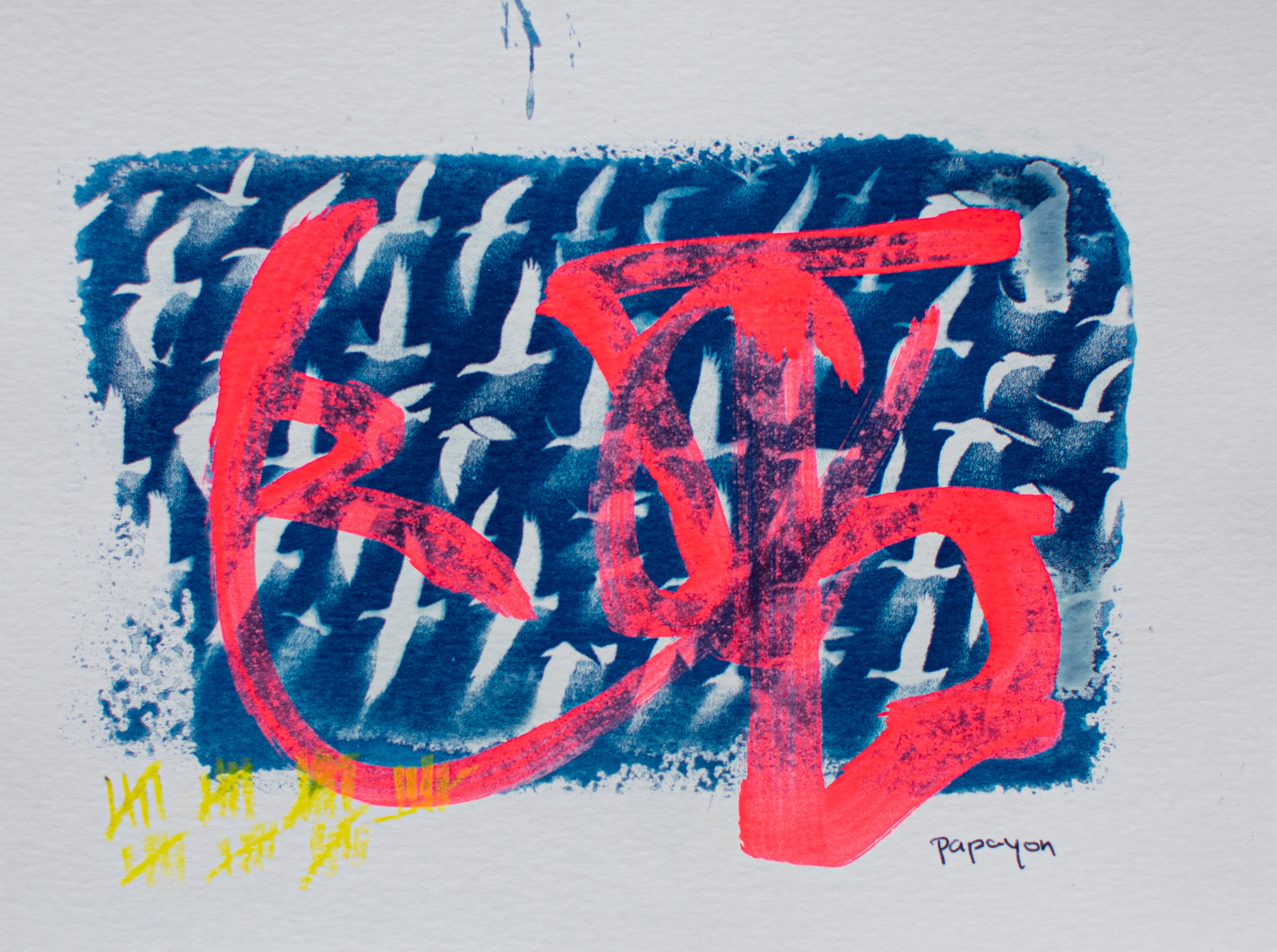 Mark the Flight — Mixed media cyanotype on paper by Papayon