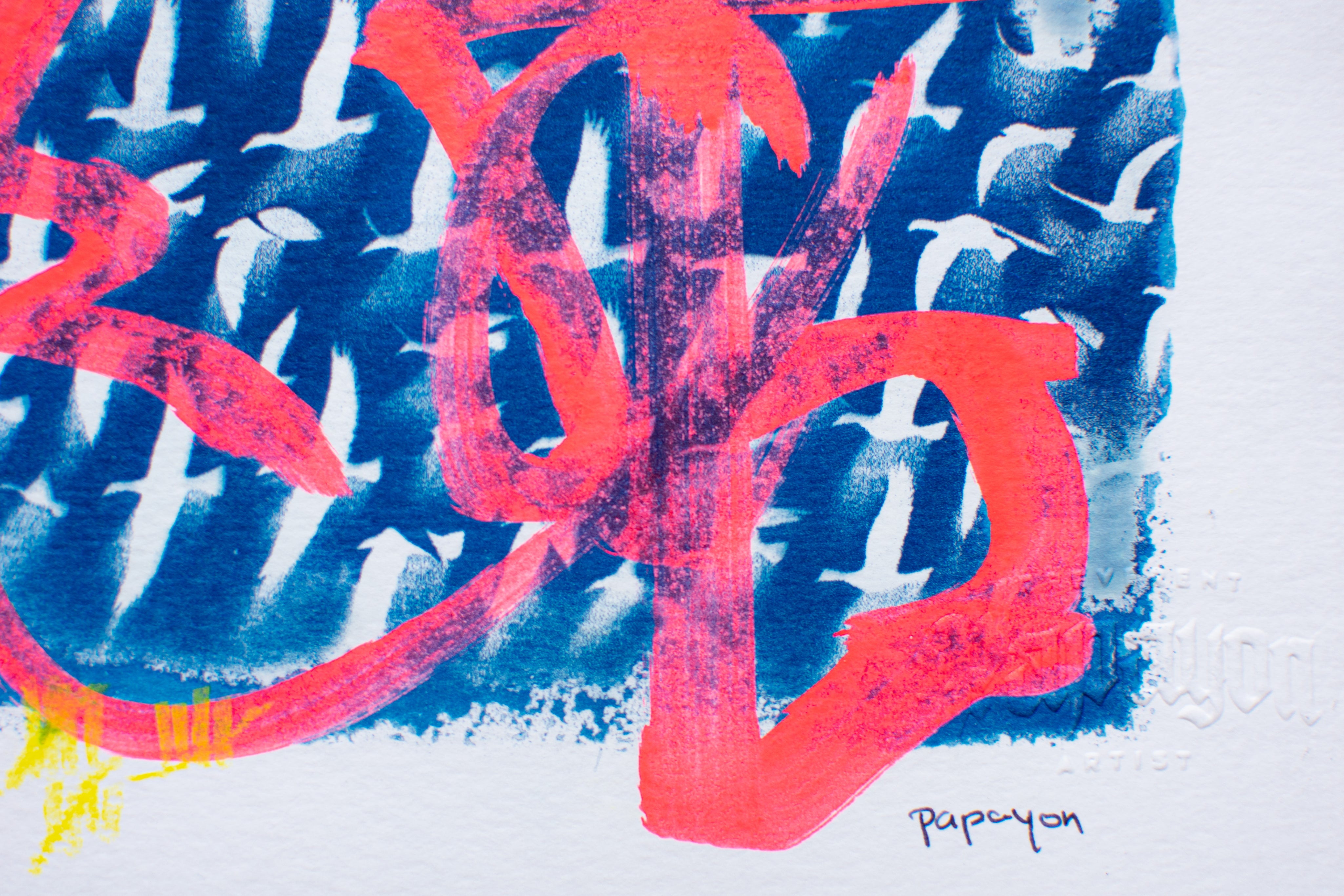 Mark the Flight — Mixed media cyanotype on paper by Papayon