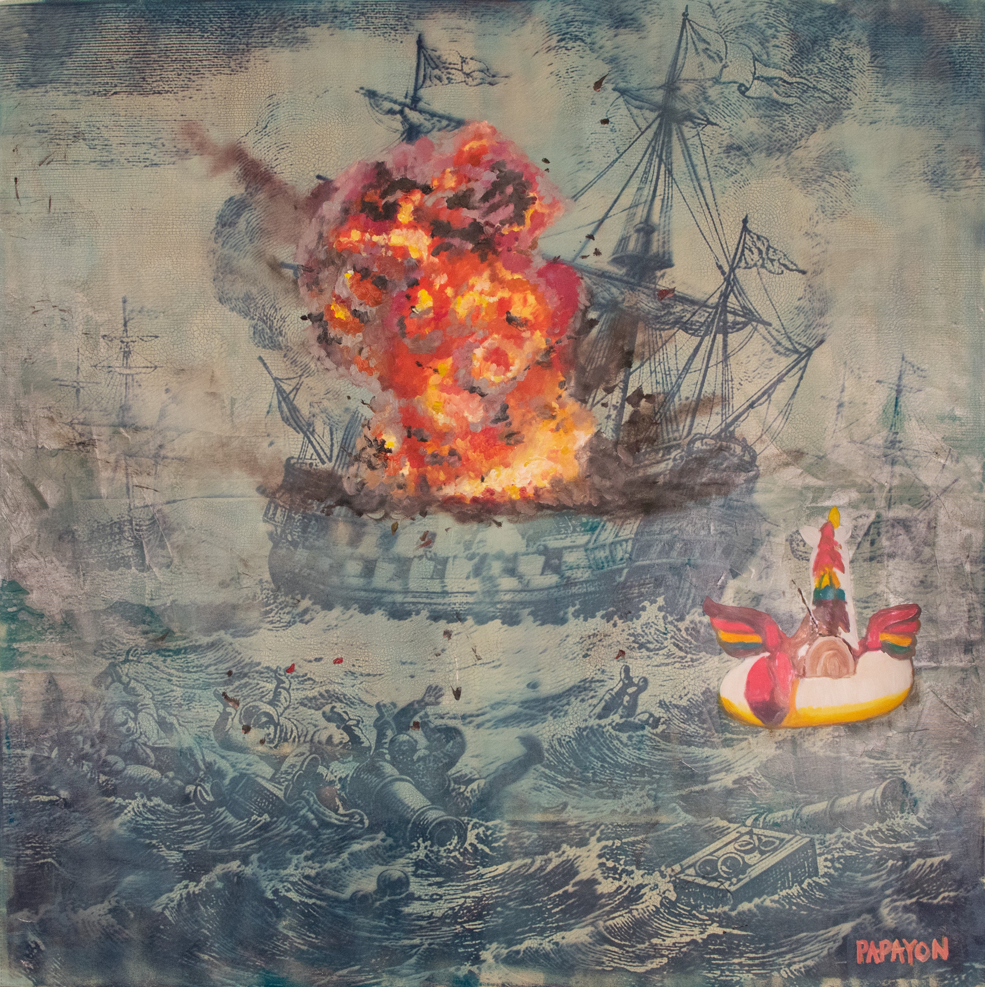 Meanwhile... — Original Artwork by Papayon - Cyanotype Oil Mixed media on canvas