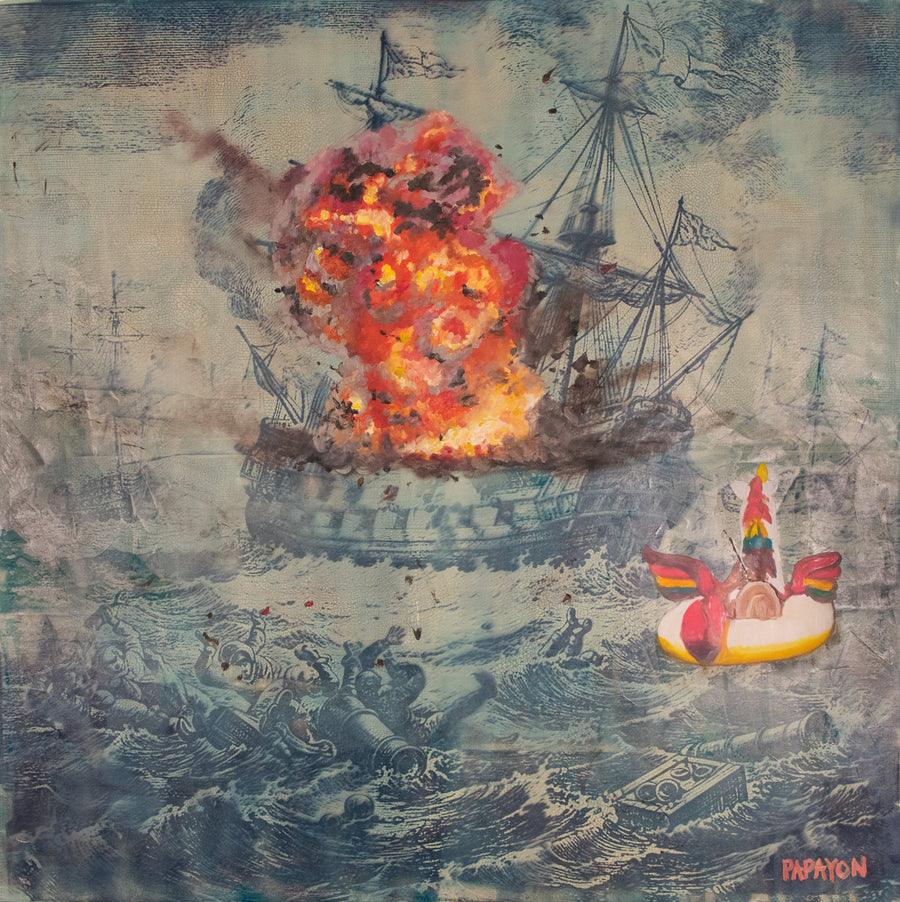 Meanwhile... — Original Artwork by Papayon | Cyanotype Oil Mixed media on canvas 2025