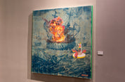 Meanwhile... — Original Artwork by Papayon | Cyanotype Oil Mixed media on canvas 2025