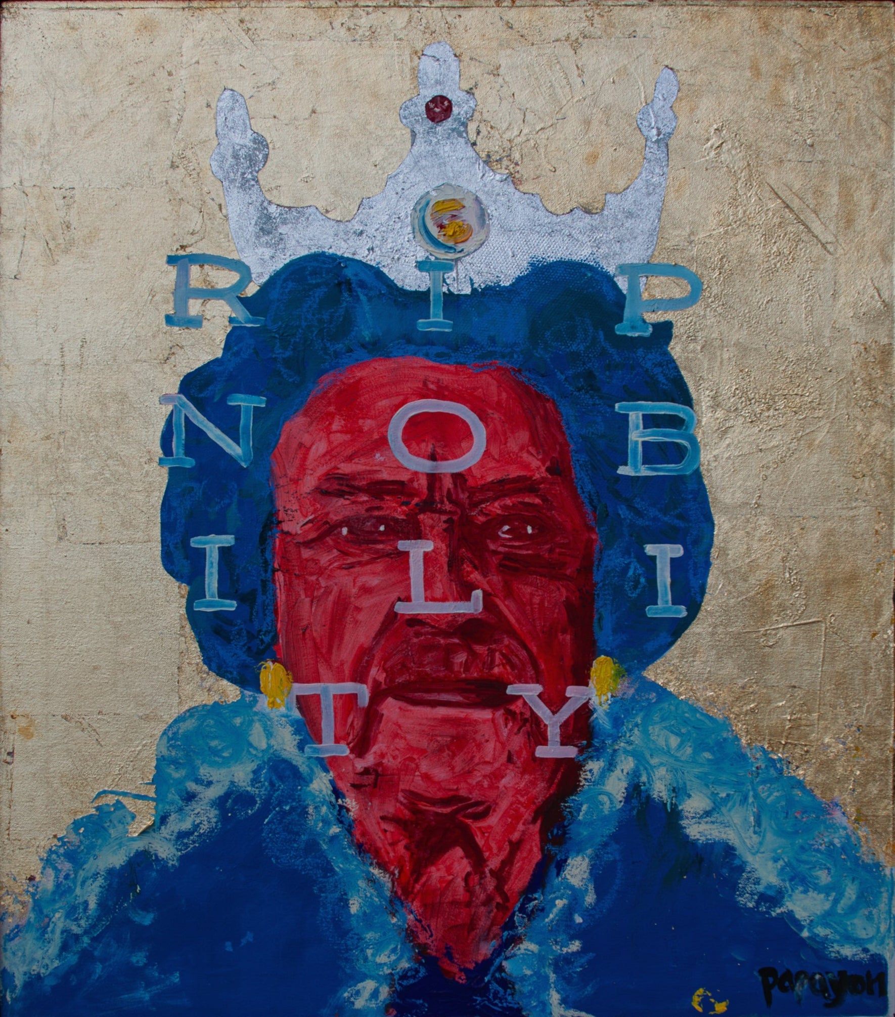 Gold leaf on canvas original art by Papayon
