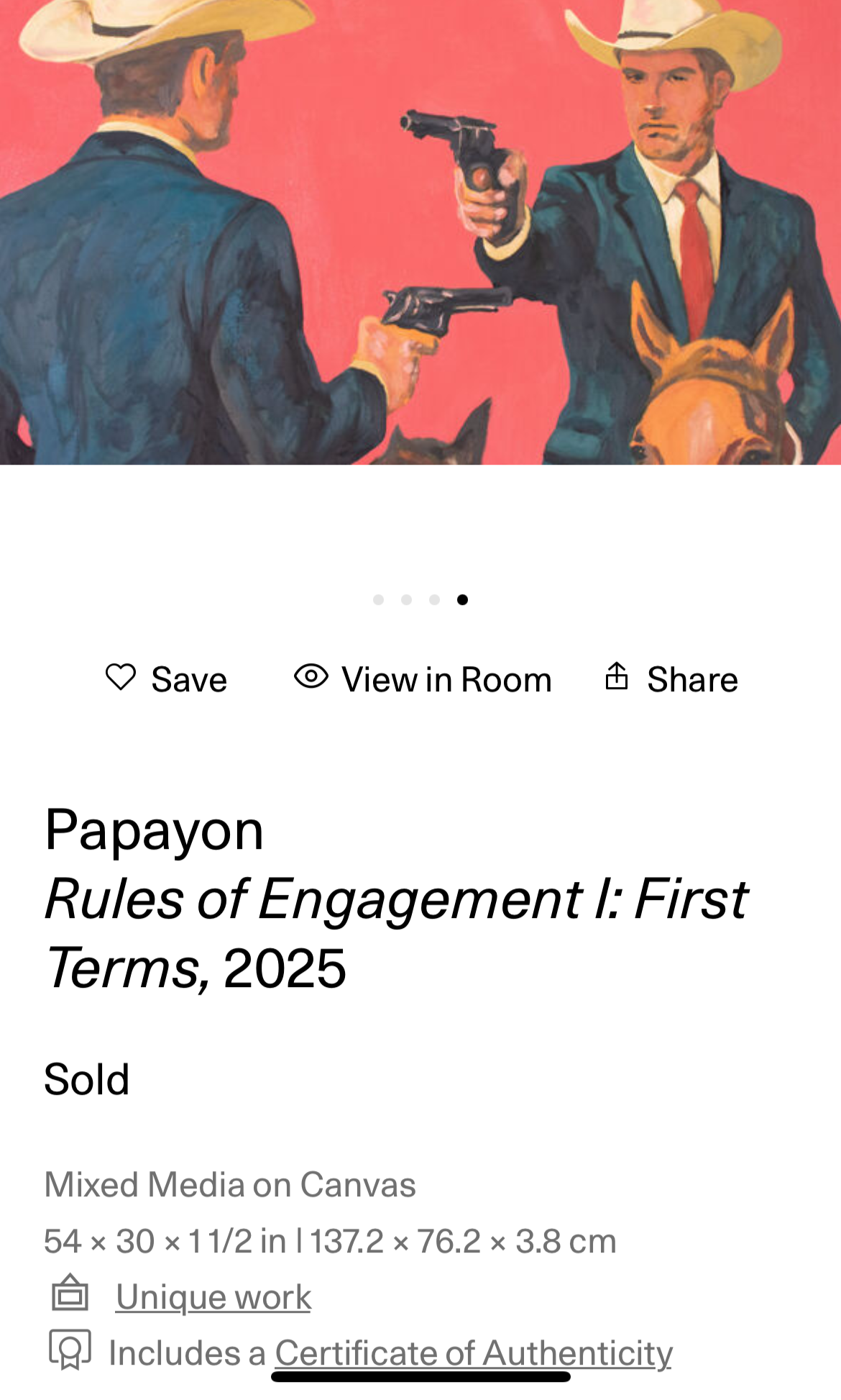 Artistic depiction of two men in cowboy hats with a gun, displayed on a platform by papayon.