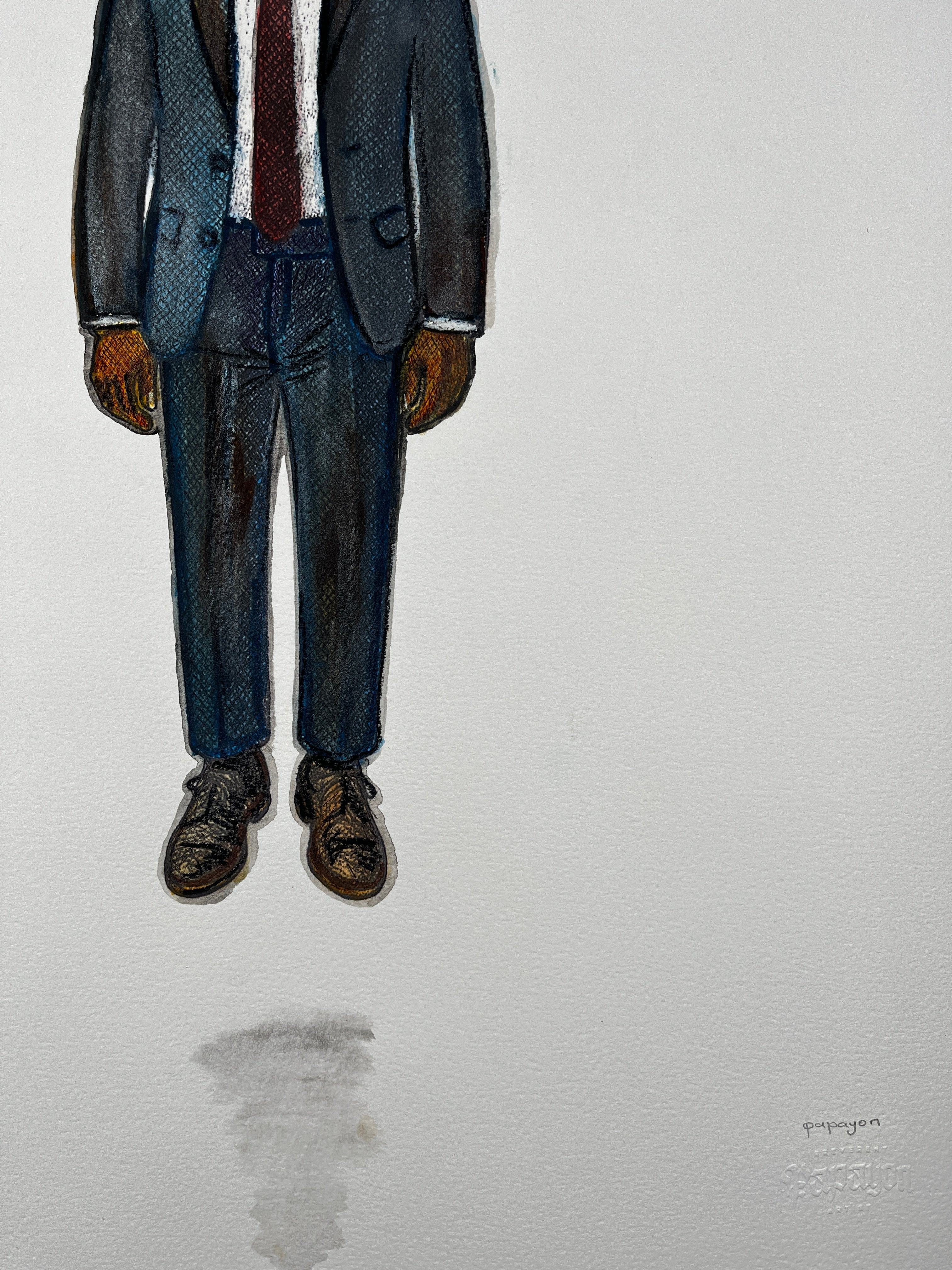 The Hanging Man III (The Salesman) — Original Artwork by Papayon - Mixed media on Cotton Paper