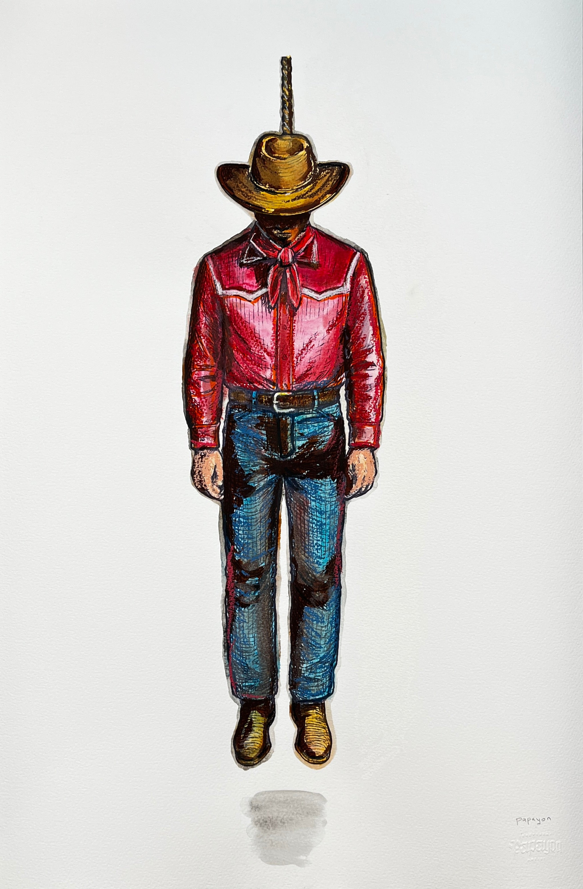 The Hanging Man II (The Western) — Original Artwork by Papayon - Mixed media on Cotton Paper