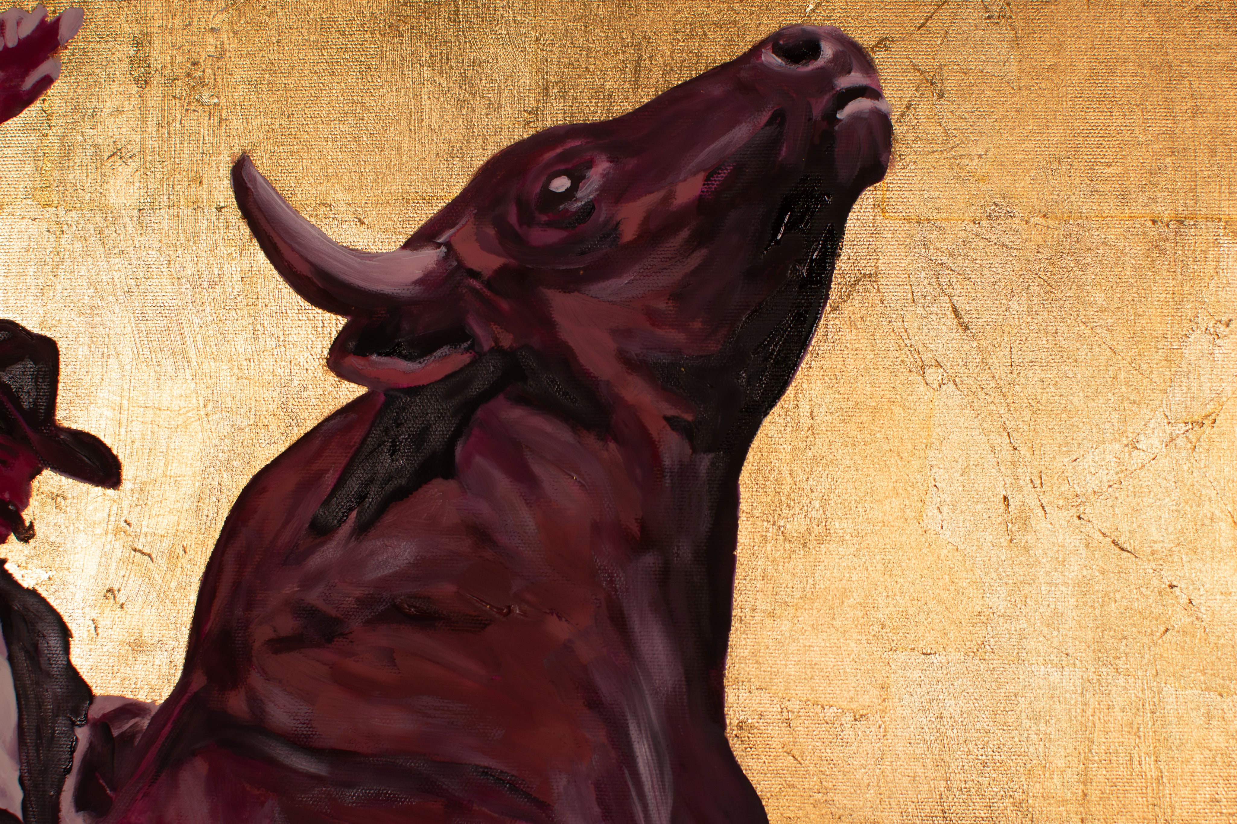 The Ninth Second — Original Artwork by Papayon - Oil and gold leaf on canvas board, framed in carved wood