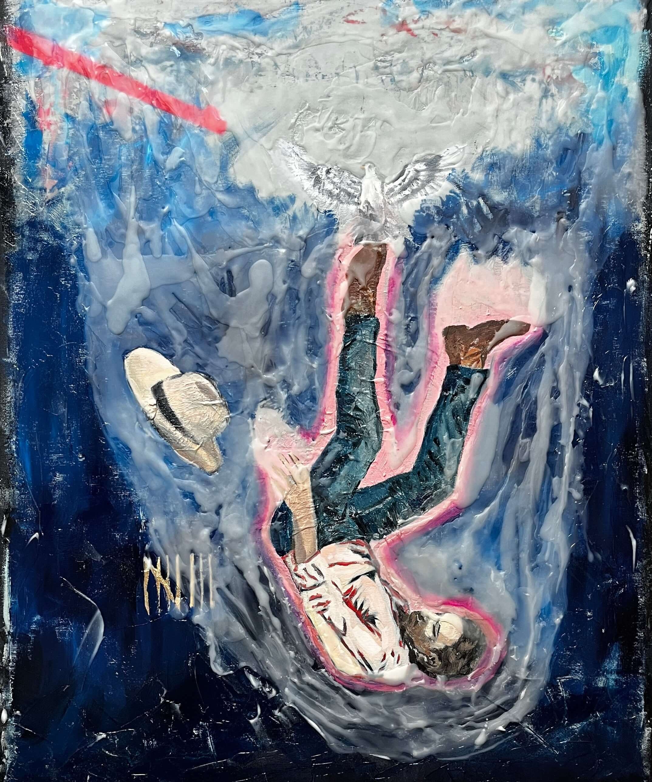 The Eighth Fall — Mixed media encaustic on canvas cardboard