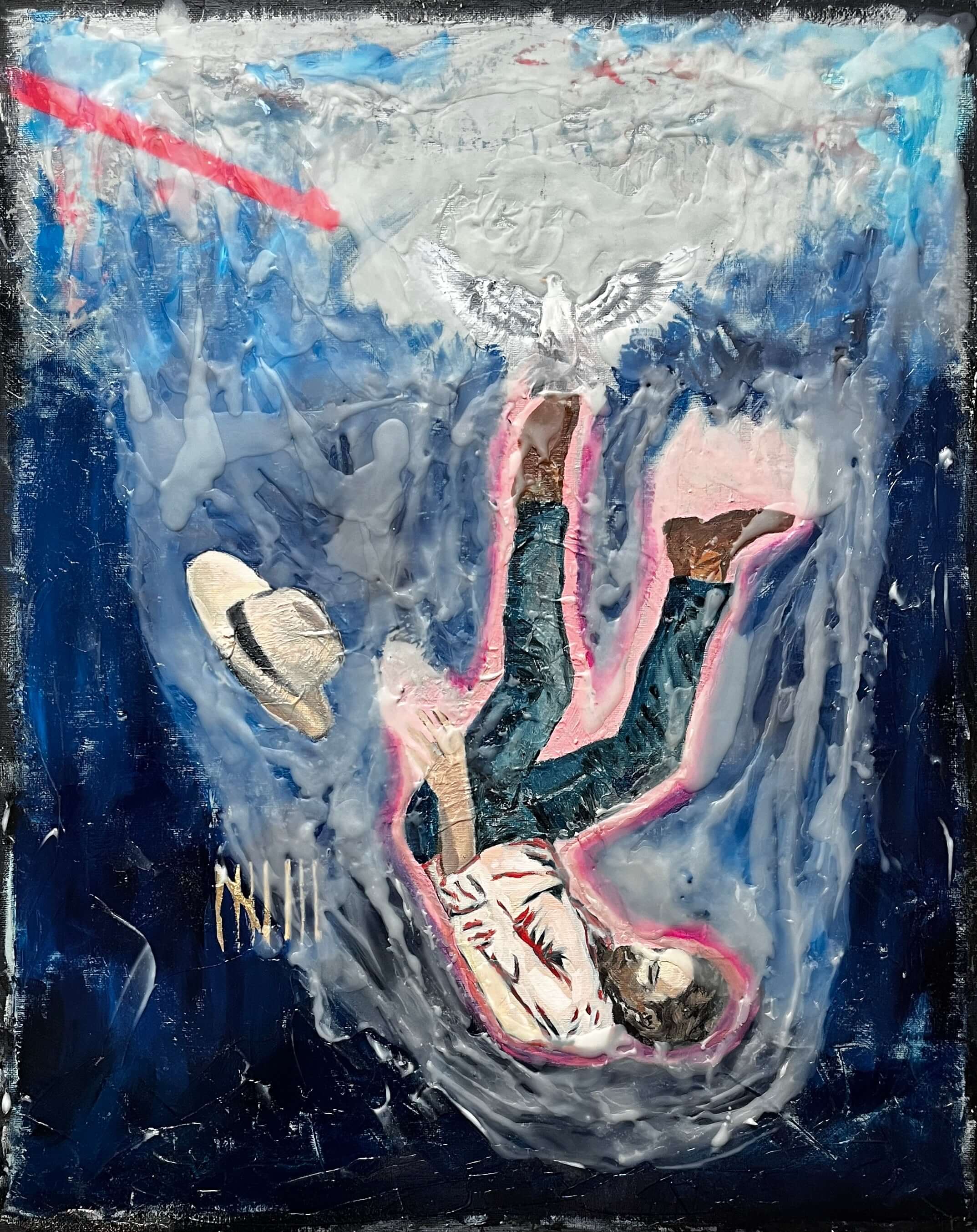 The Eighth Fall — Mixed media encaustic on canvas cardboard