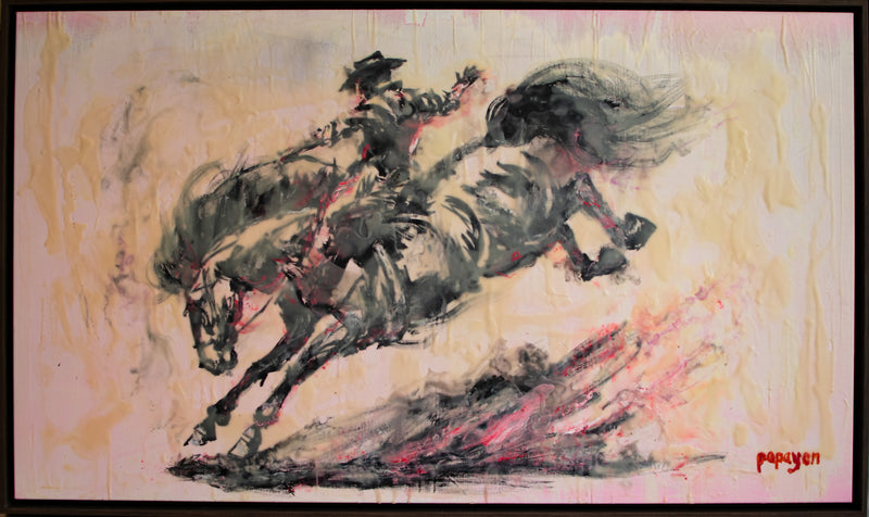 The Man Who Refuses to Stay Down — Papayon | Encaustic, ink and oil on canvas 2025