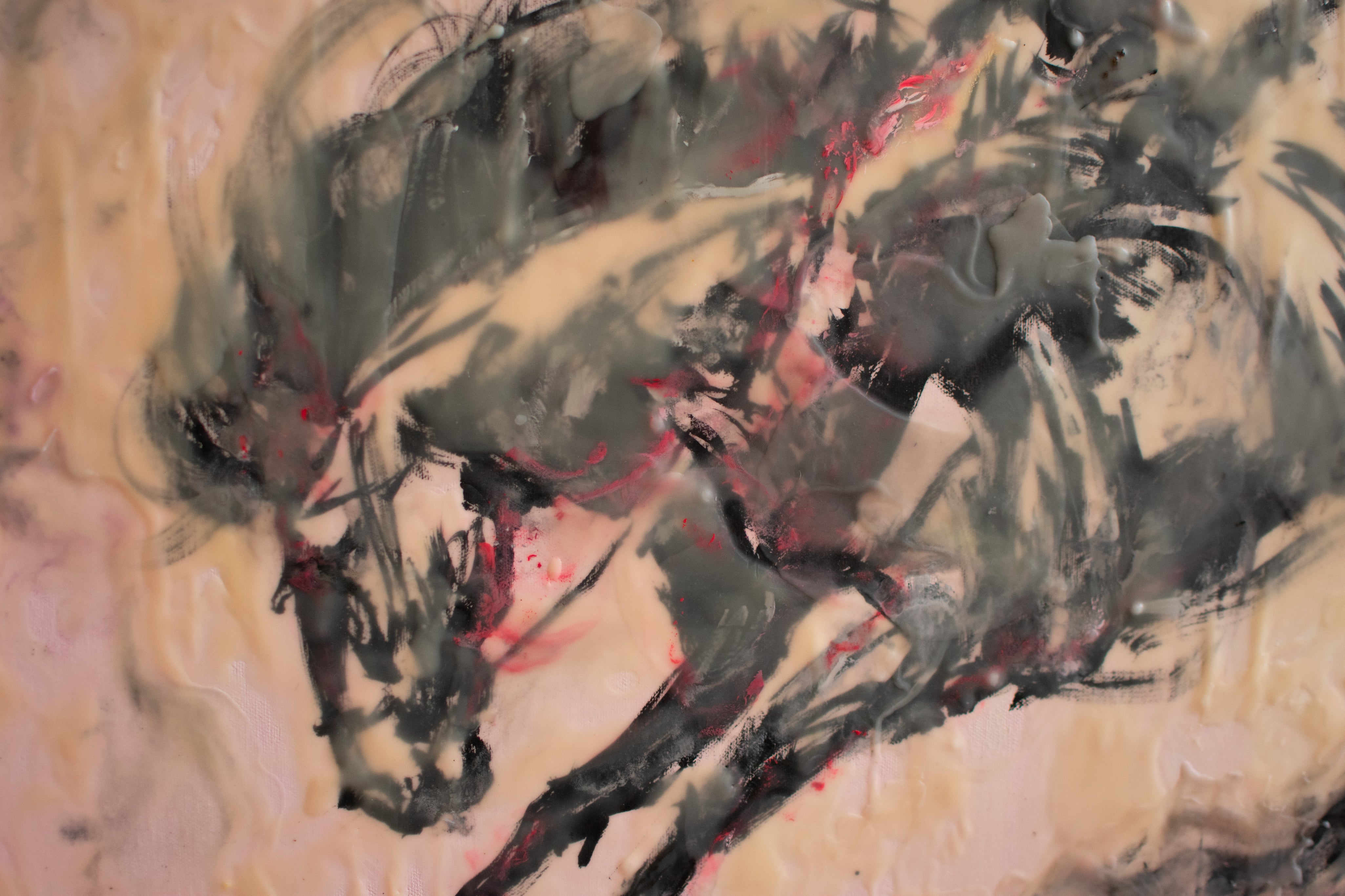 The Man Who Refuses to Stay Down — Original artwork by Papayon – Encaustic, ink and oil on canvas