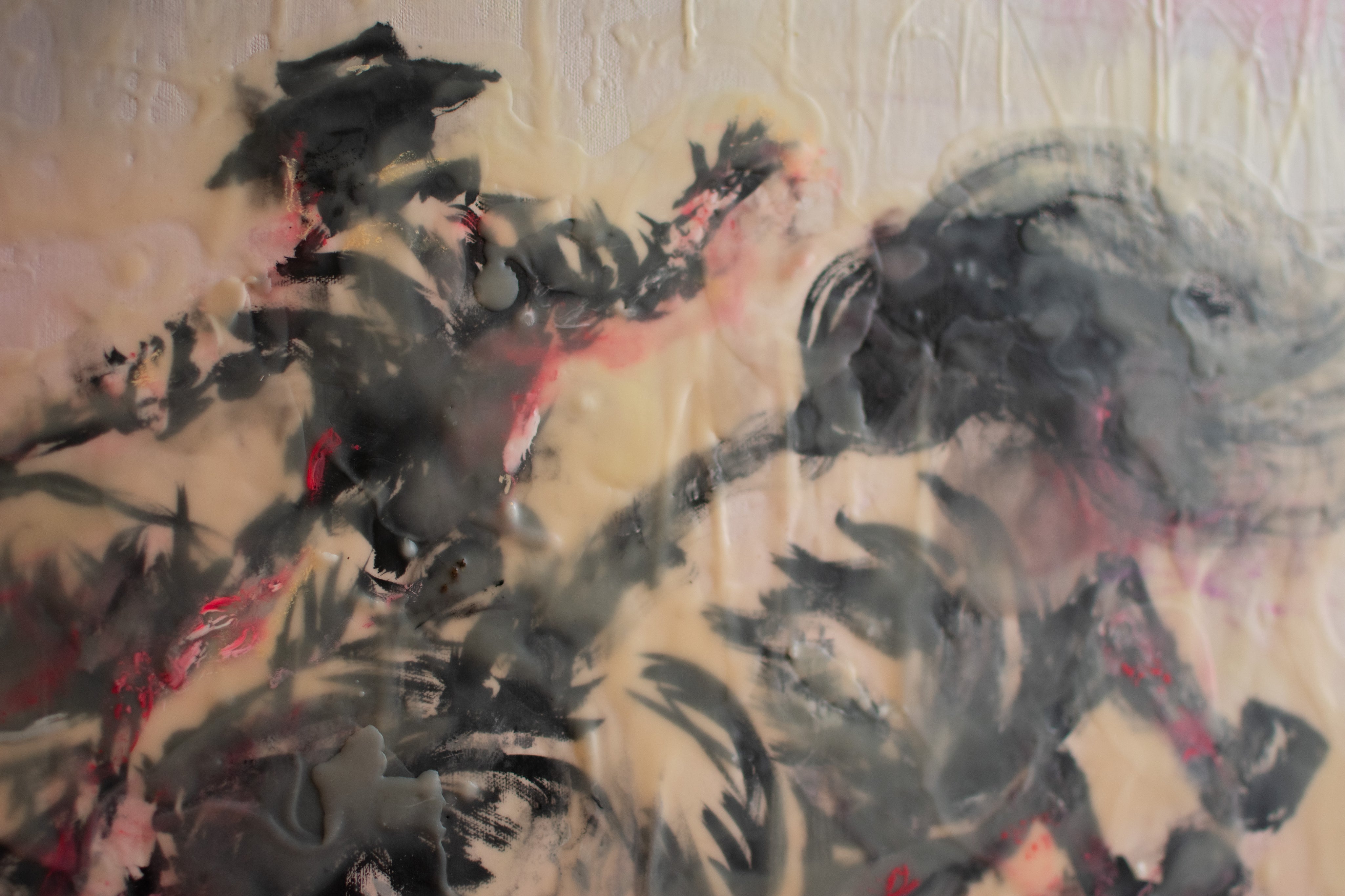 The Man Who Refuses to Stay Down — Original artwork by Papayon – Encaustic, ink and oil on canvas