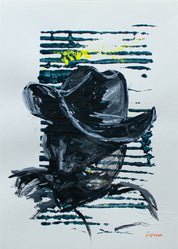 The Weight Beneath the Hat — Original artwork by Papayon – Cyanotype and ink on paper