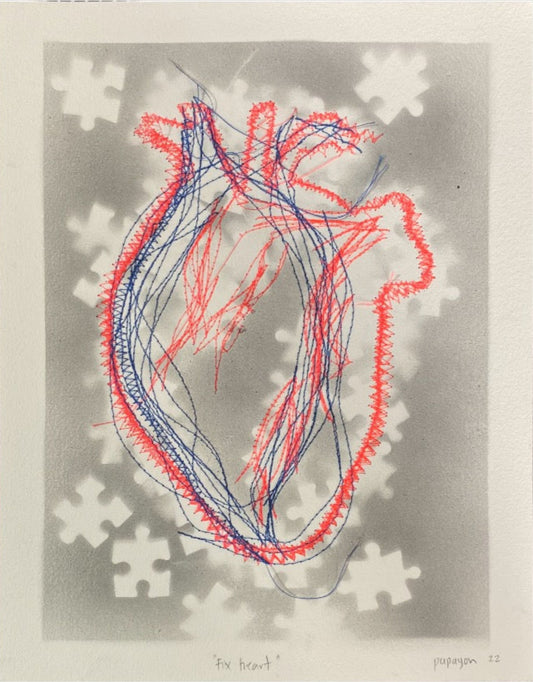 “Repara el corazón” Técnica mixta sobre papel de Papayon