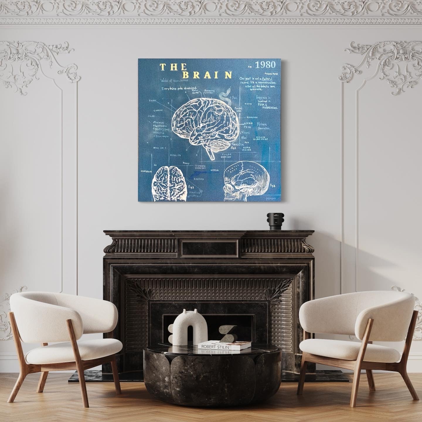 The brain blueprint — Mixed media on linen by Papayon