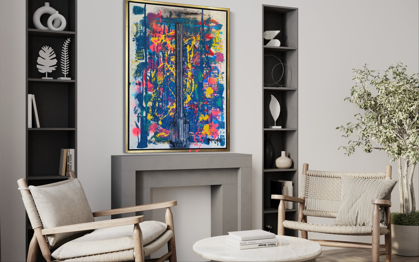 Revolver — Mixed media painting framed by Papayon